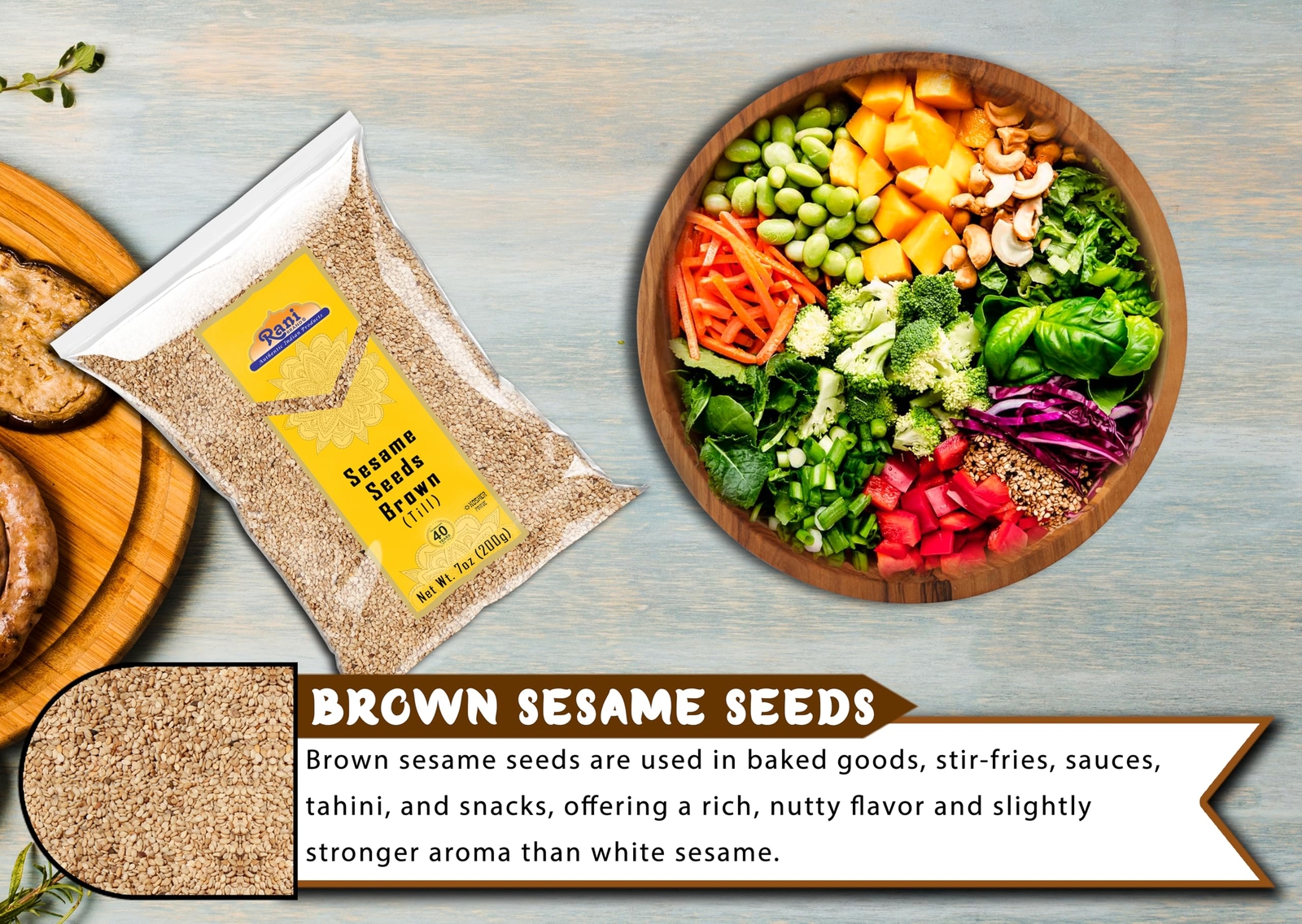 Rani Sesame Seeds Whole Brown, Raw (Till) 7oz (200gm)