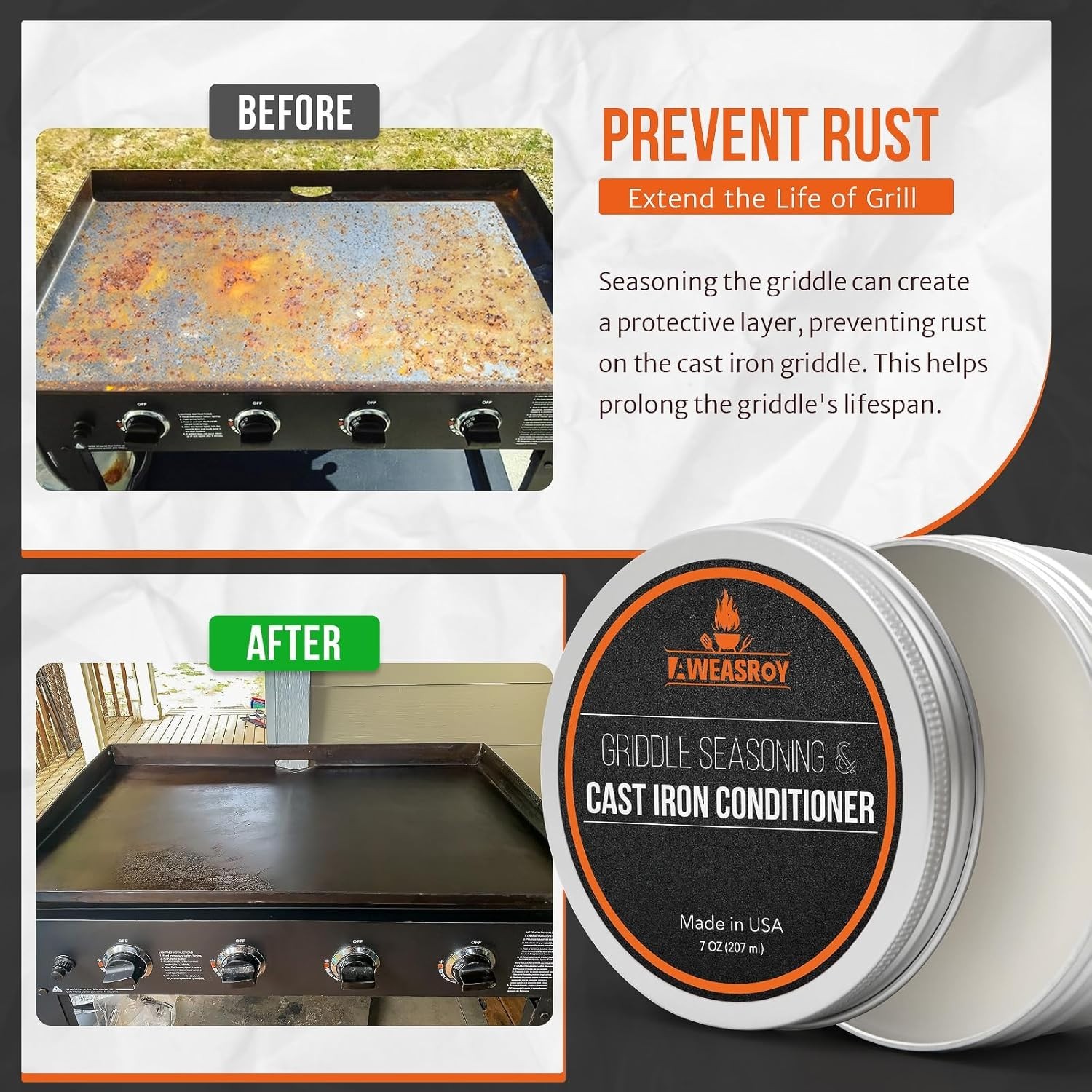 Versatile Griddle Seasoning – 7 Oz Food-Grade Wax for Cast Iron & Carbon Steel