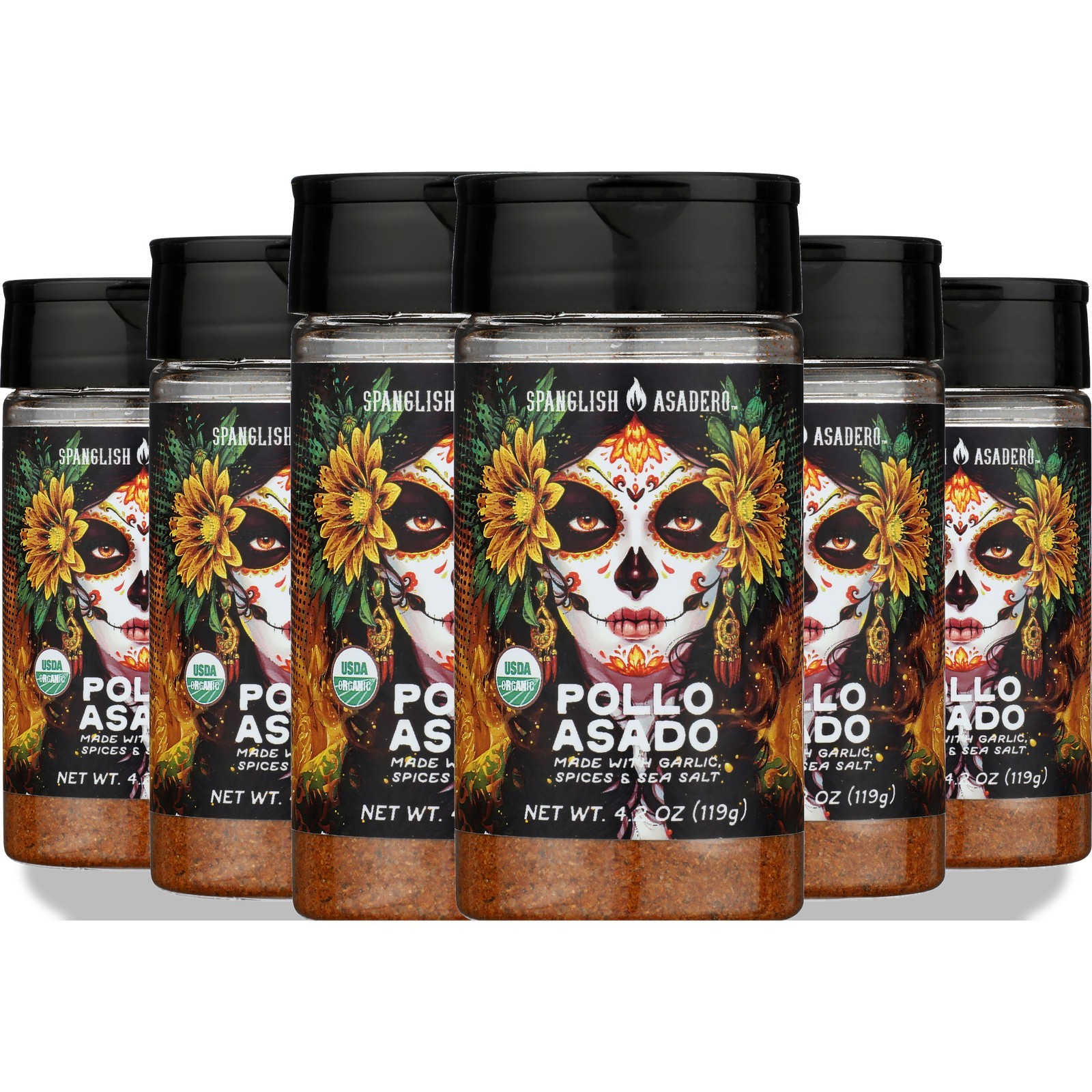 Pollo Asado Seasoning By Spanglish Asadero 4.2 Oz Garlic And Spice Blend 6 Pack