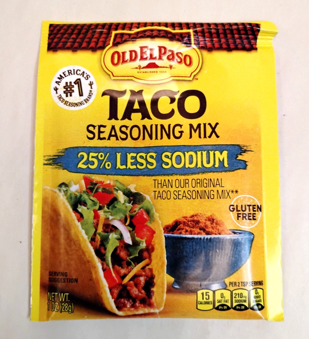 Old El Paso 25% Less Sodium Taco Seasoning 1 oz Packet Gluten Free Mexican New