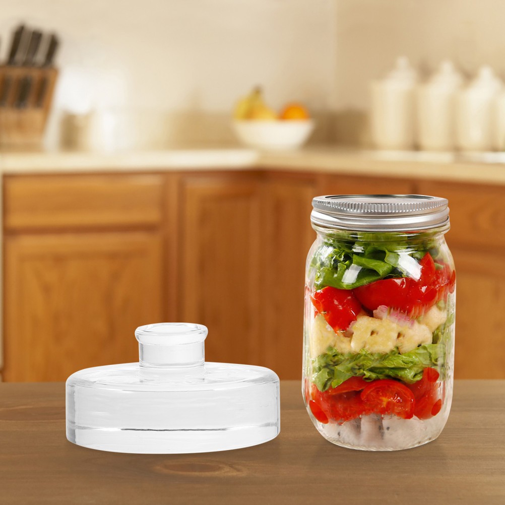 2Pcs Reusable Glass Fermentation Weights for Wide Mouth Mason Jars with Handle