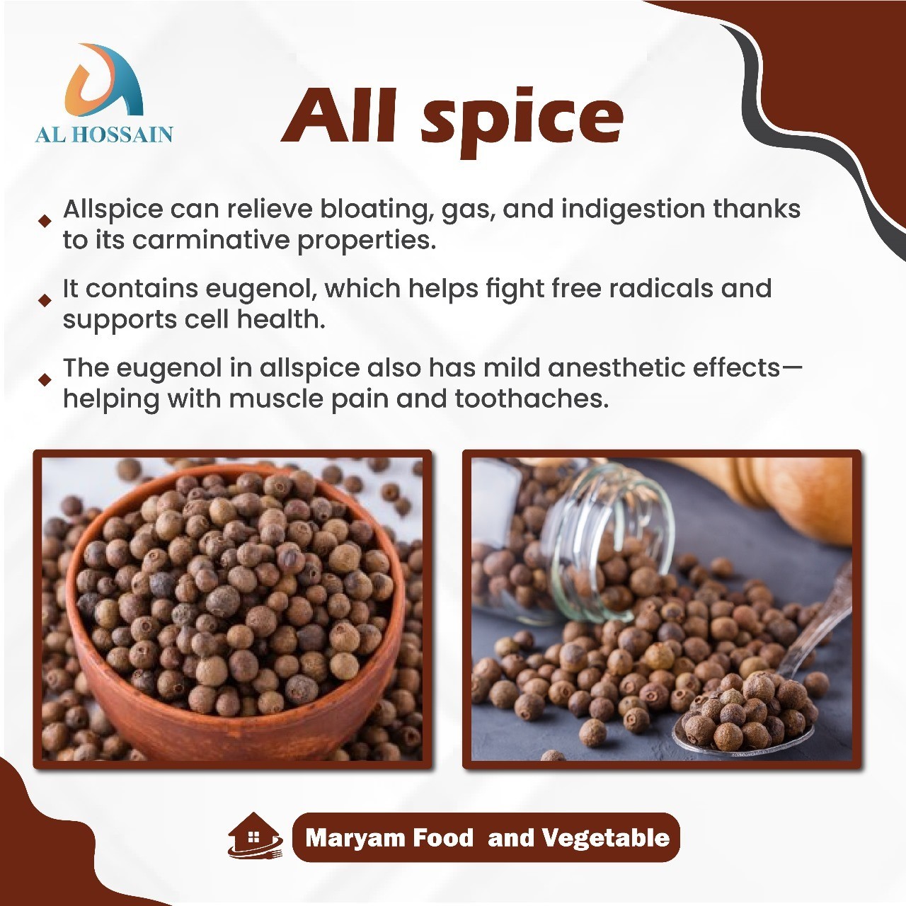 Al Hossain Natural Guatemalan Allspice Whole 8.8 oz | Whole Pimento Berries