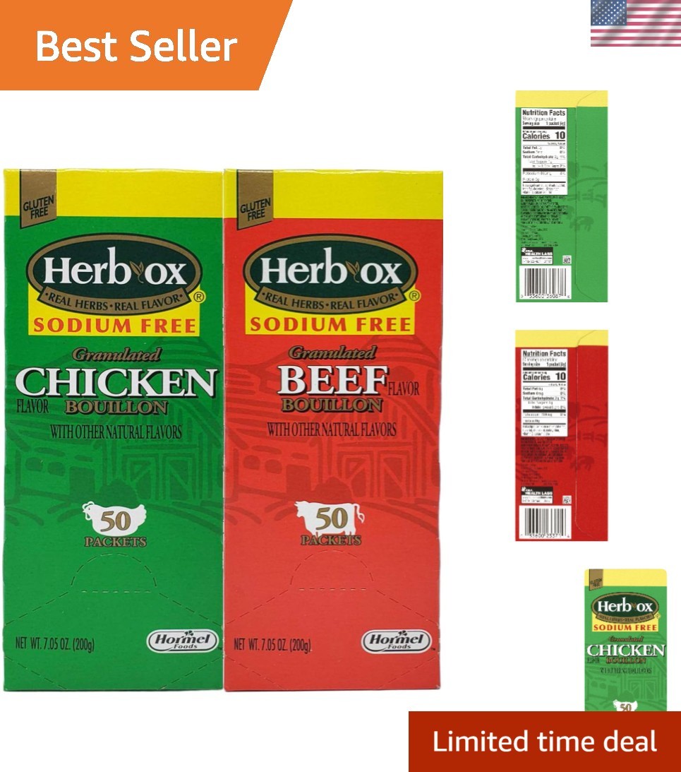 Sodium Free Bouillon Bundle,`Beef and Chicken, 100 Total Packets