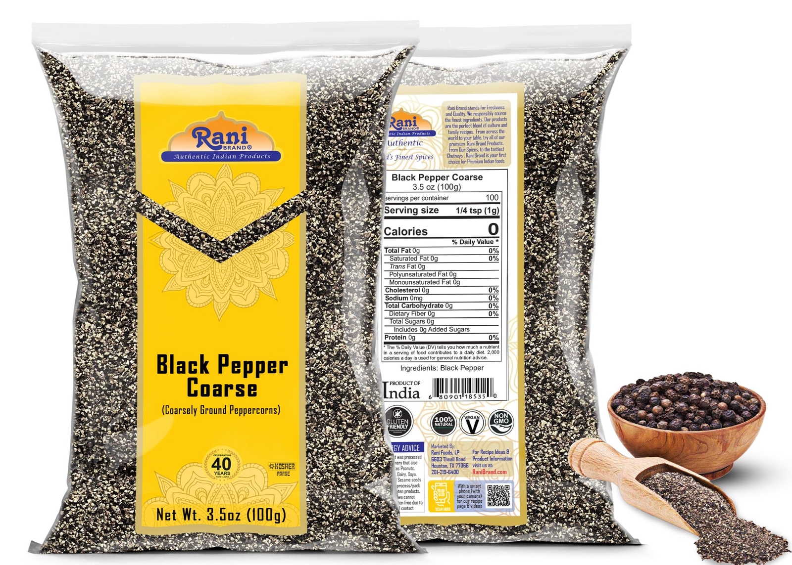 Rani Black Pepper Coarse Ground 28 Mesh (Table Grind), Premium Indian 3.5oz