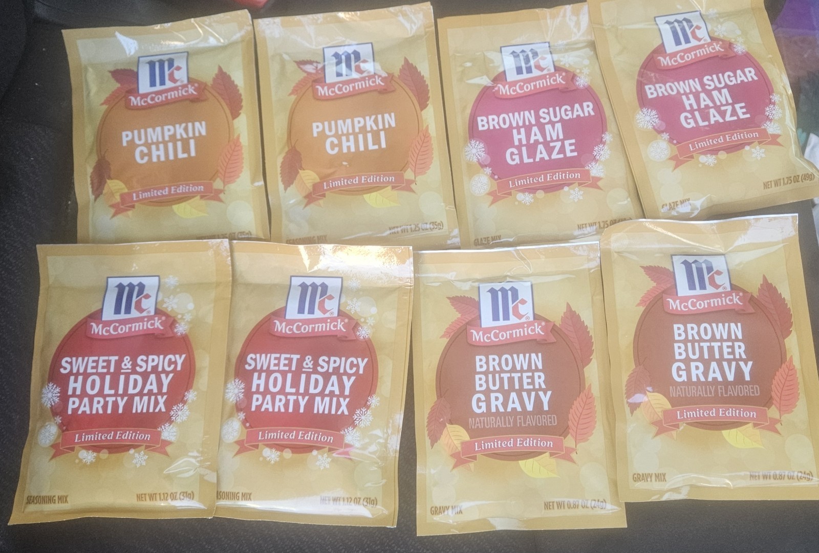 McCormick Fall And Winter Limited Edition Seasoning Packets. Lot Of 8. Brown…