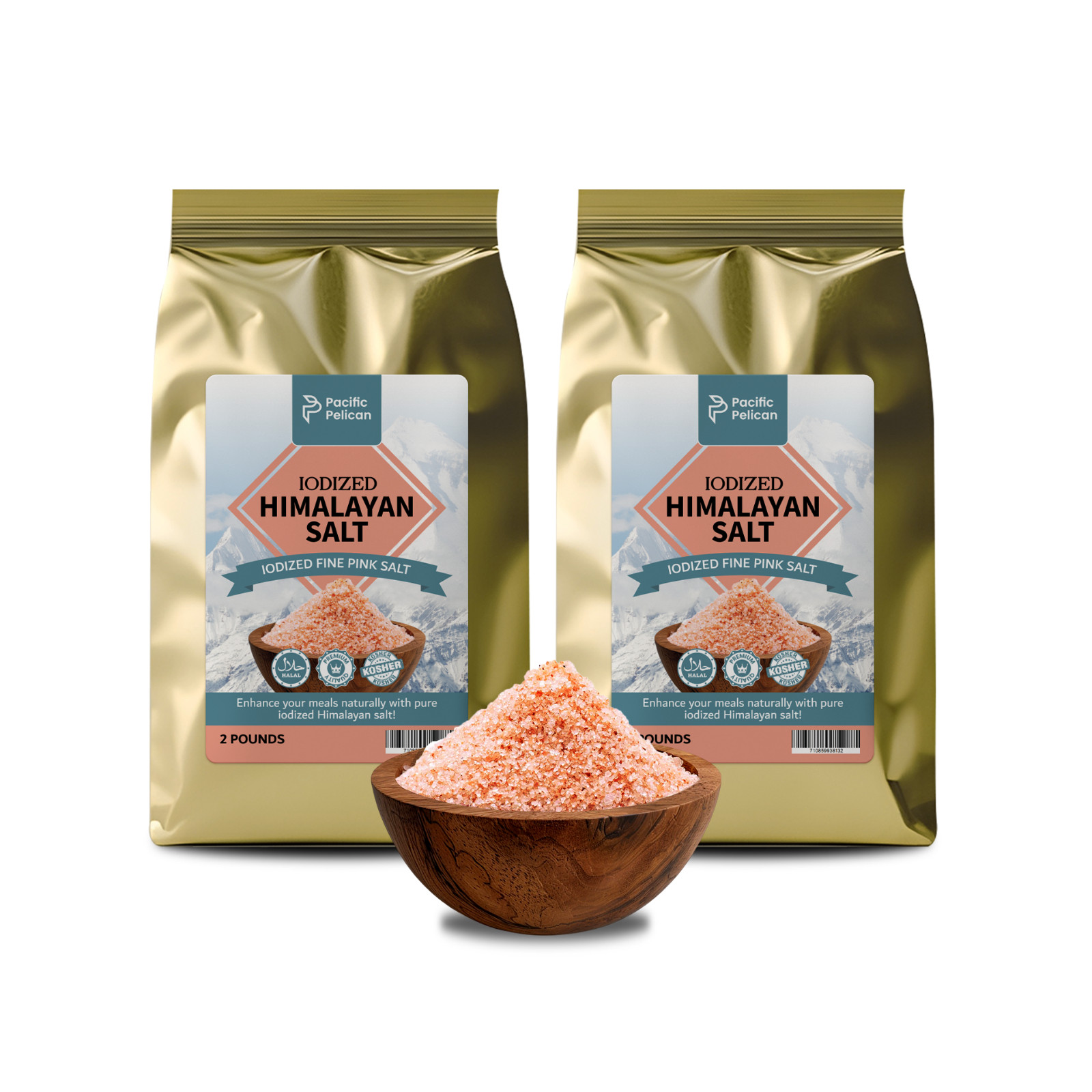 Pacific Pelican Iodized Himalayan Pink Salt | Fine Grain, 2 lbs | Pack of 2