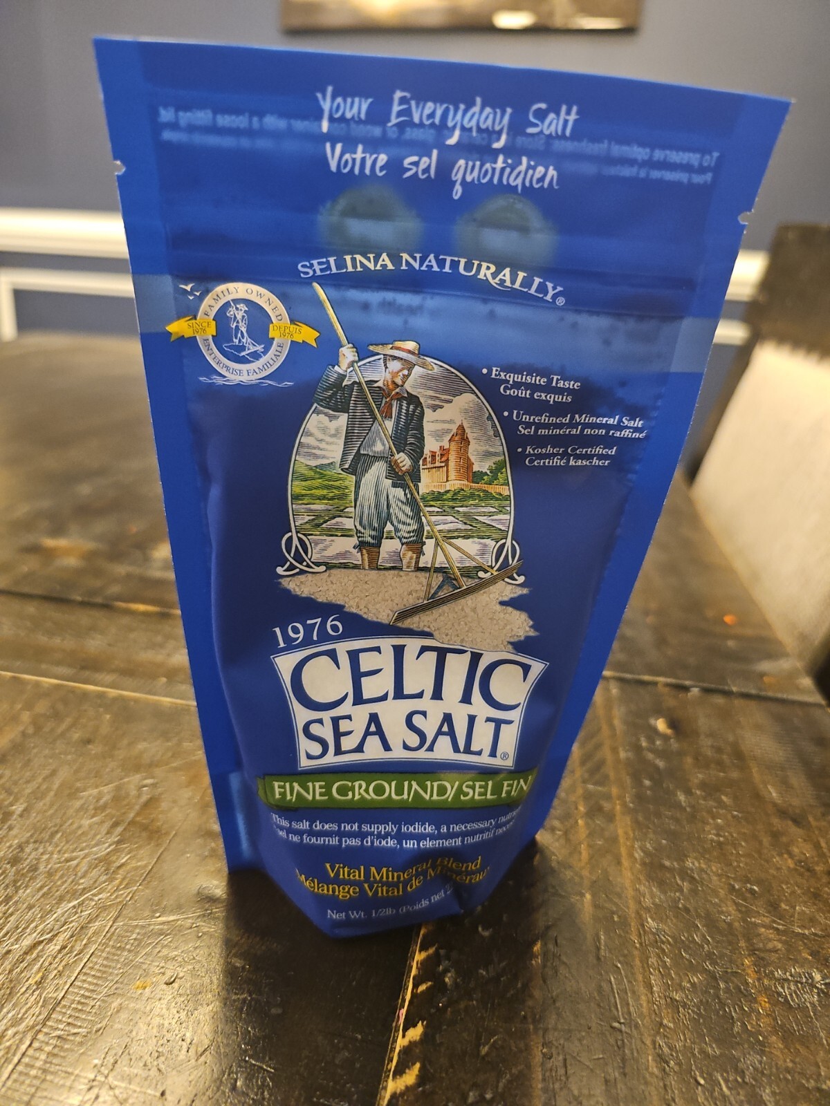 Selina Naturally Celtic Sea Salt 1/2 Lb (8 Oz) Fine Ground Resealable Bag