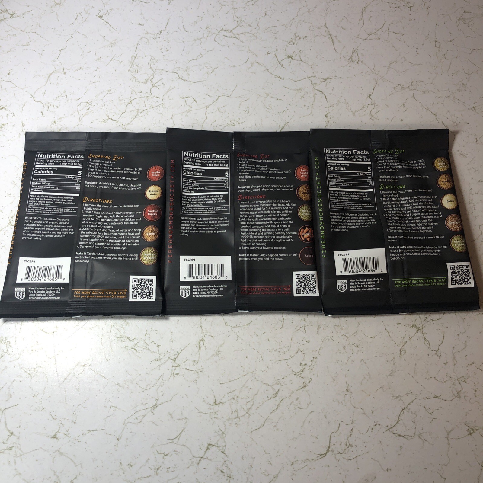 3 Pack * Fire & Smoke Society CHILI MIX BUNDLE 1.2oz ea 3 Flavors, BB 25/26