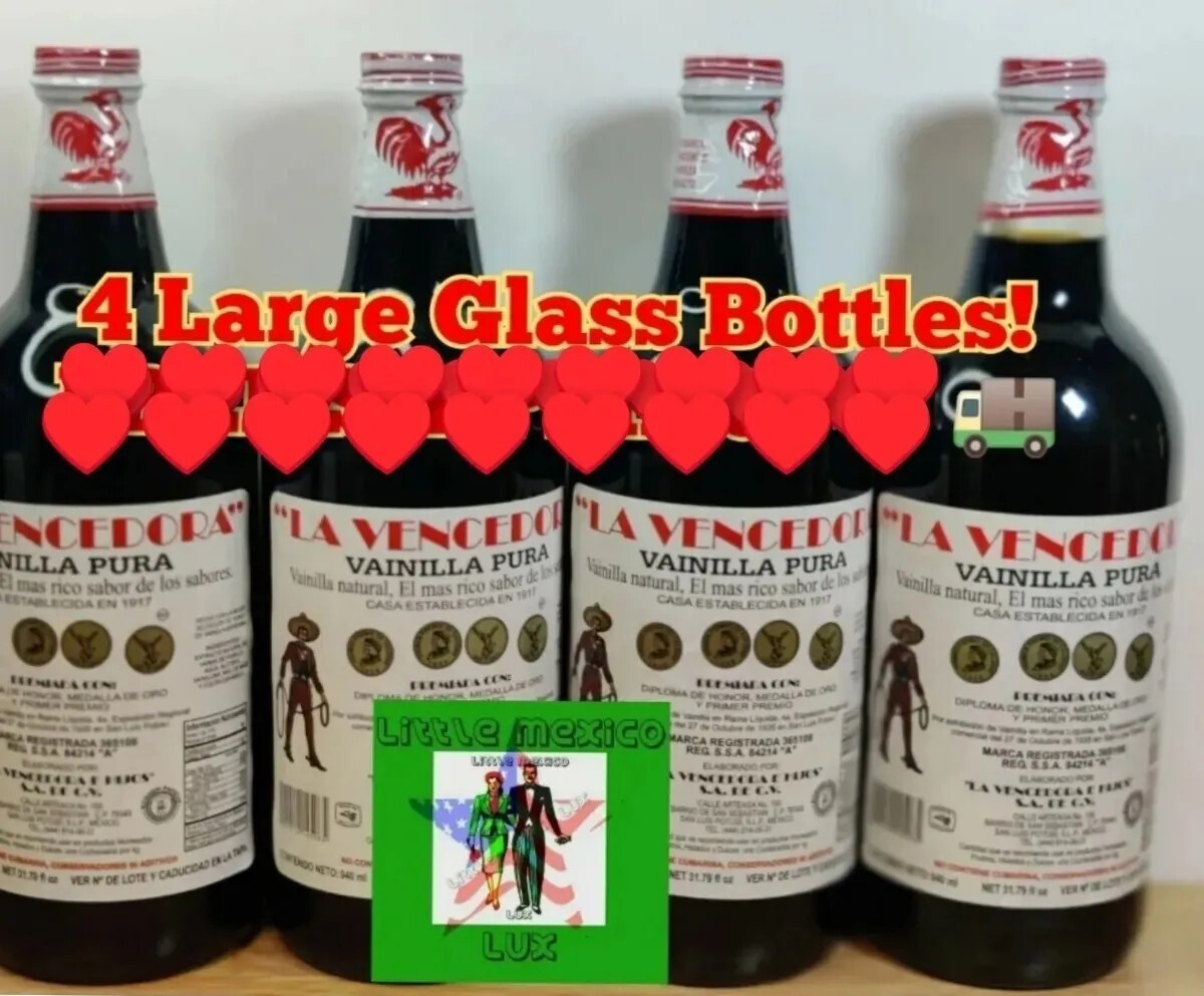 4 Bottles Mexican Vanilla La Vencedora(4 Glass1-Liter Bottles)(⚡ 🚚)
