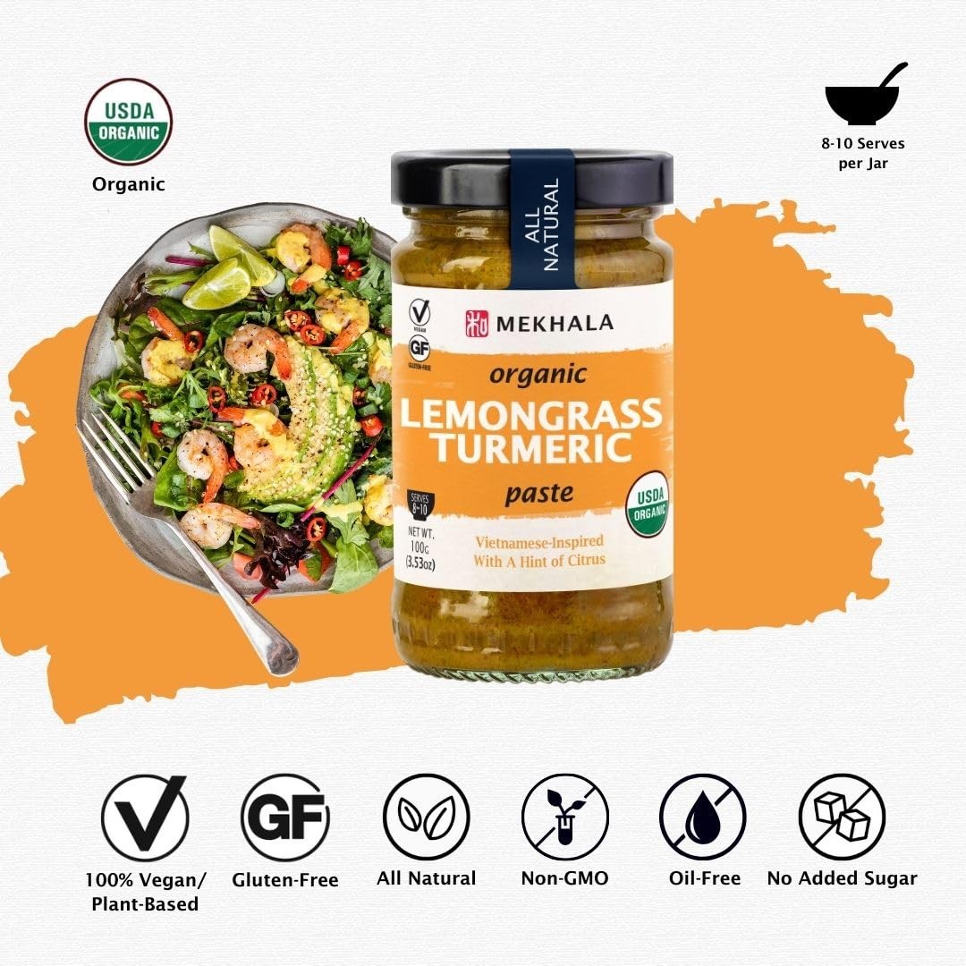 Mekhala Organic Lemongrass Turmeric Asian Cooking Paste. VEGAN. Pack of 6