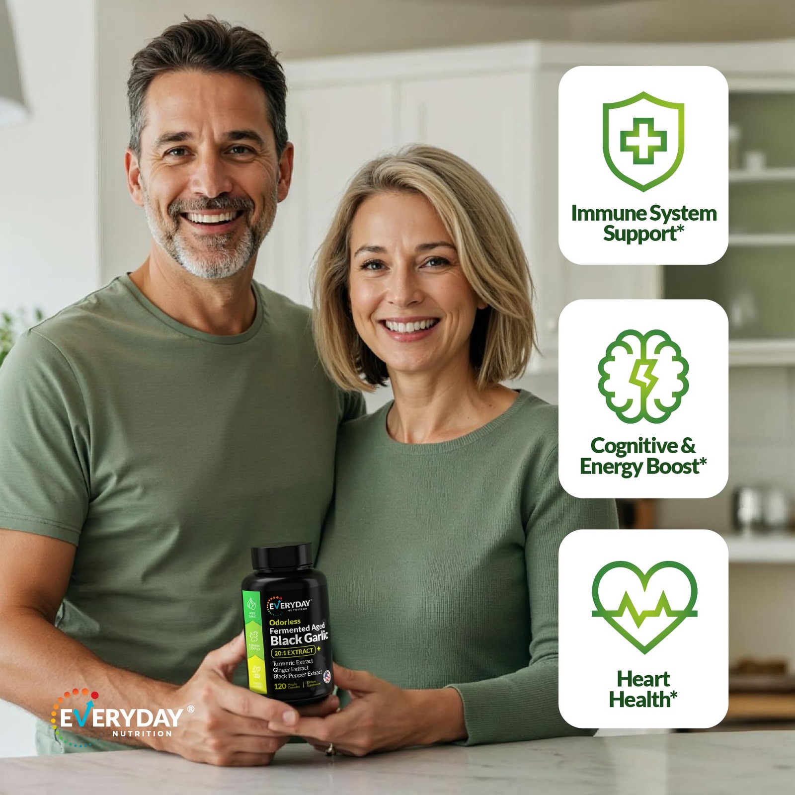 EVERYDAY NUTRITION Odorless Fermented Aged Black Garlic 90 Count (Pack of 1)