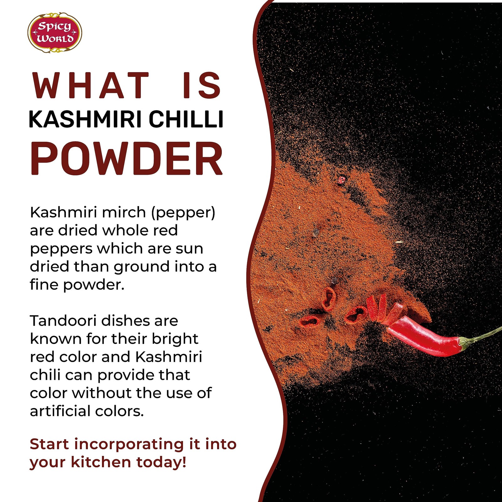 Spicy World Kashmiri Chili Powder Red 7 Ounce Resealable bag | 7 Bag