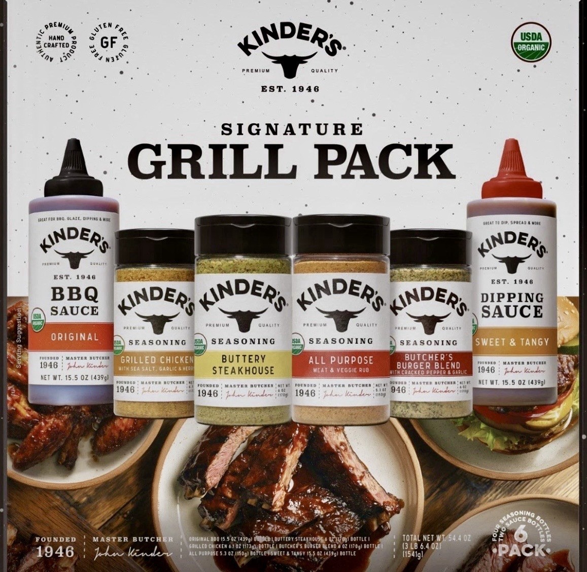 Kinder’s Signature Grill BBQ Pack Organic Seasoning & Sauce Set 6-Pack 54.4 oz