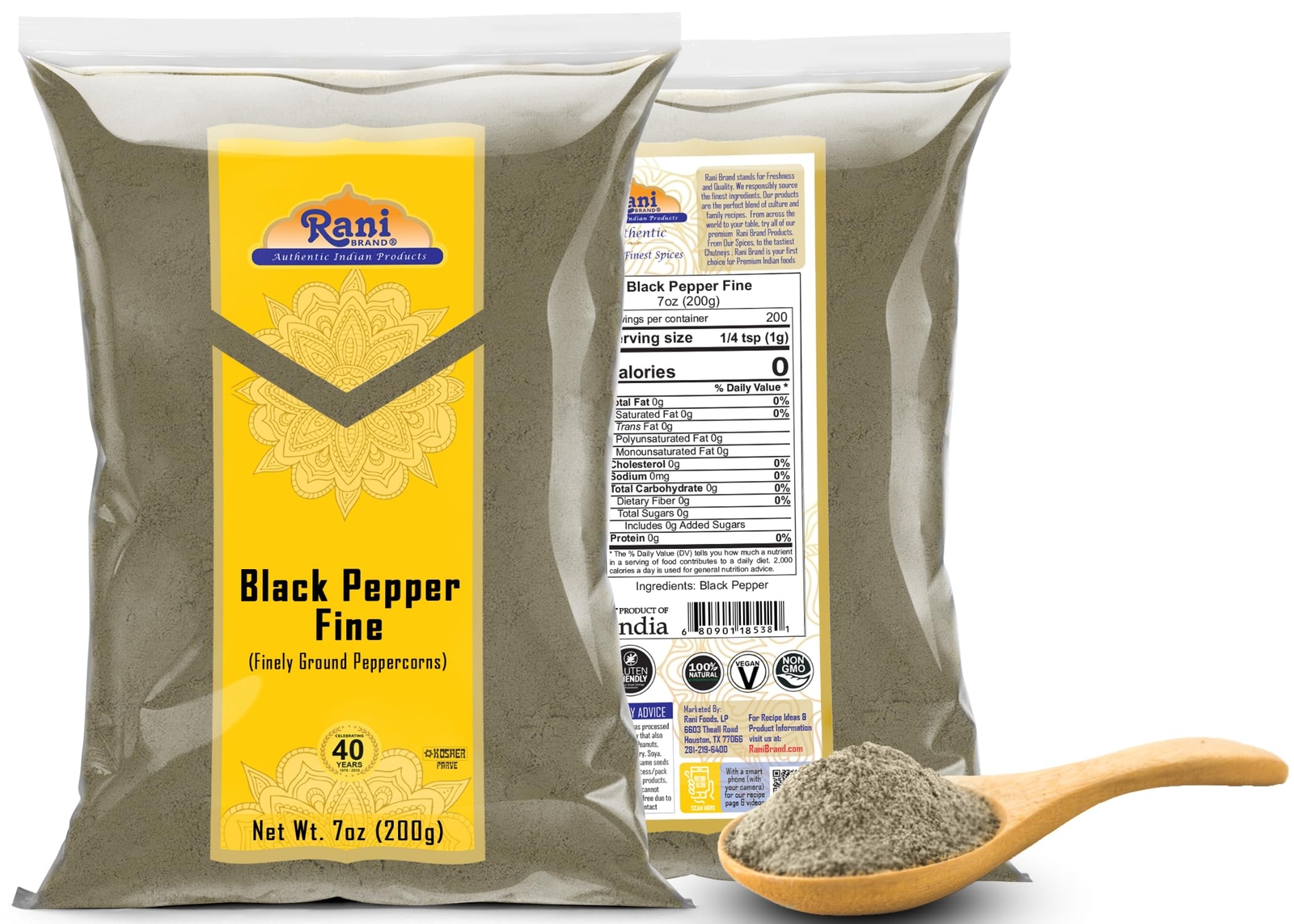 Rani Black Pepper Fine Powder 80 Mesh, Premium Indian 7oz (200g)