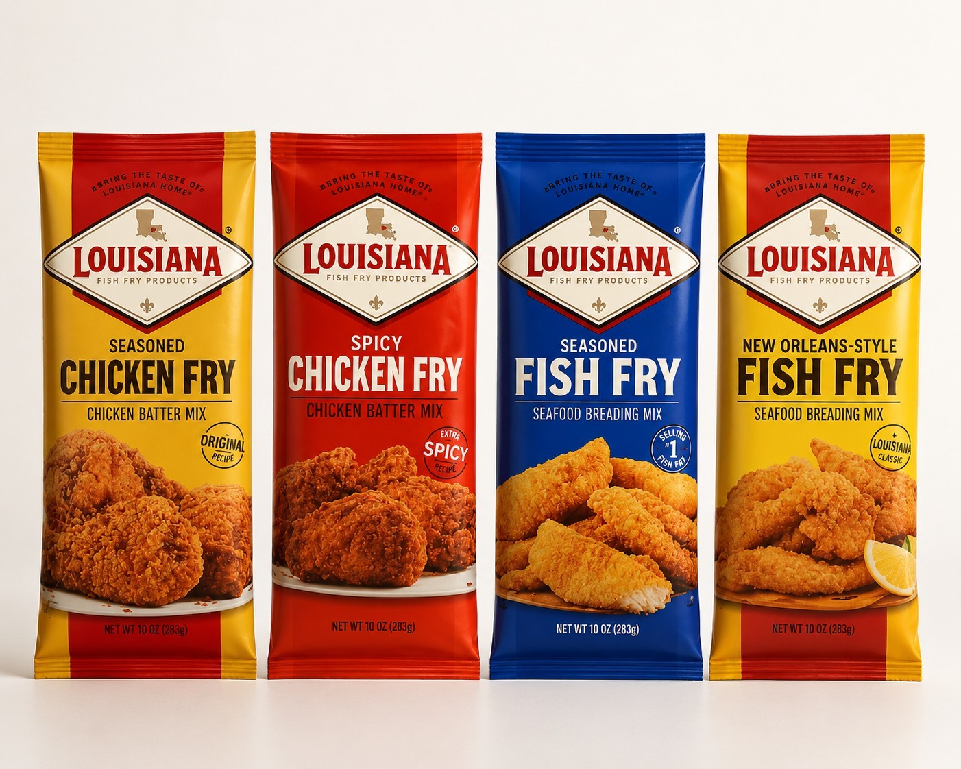 Louisiana Fish Fry Variety Pack 4 Bags Chicken & Fish Fry Mix Cajun Seafood
