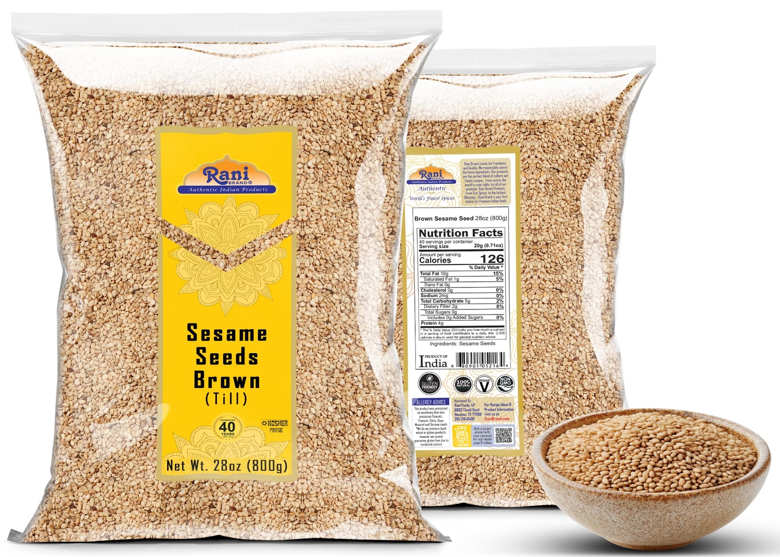 Rani Sesame Seeds Whole Brown, Raw (Till) 28oz (800g)