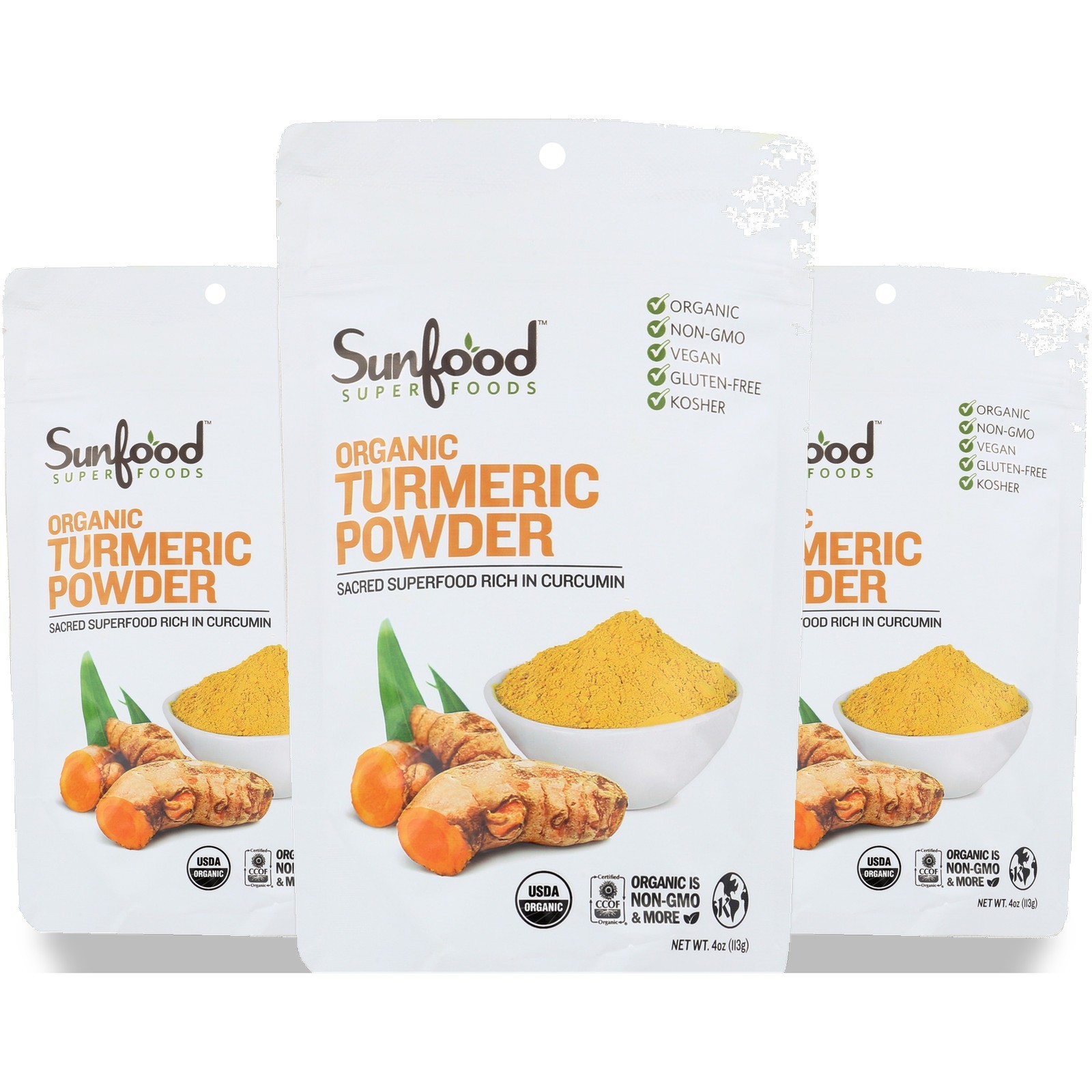 Sunfood Organic Turmeric Powder 4 Oz Superfood 3 Pack