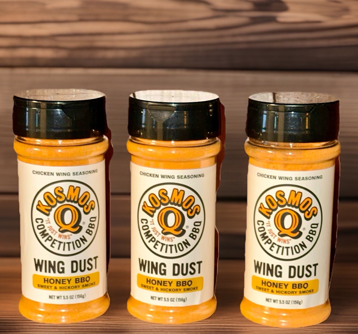 Lot of 3 Kosmos Q Seasoning Wing Honey BBQ Sweet & Hickory Smoke 5.5 Oz 050627