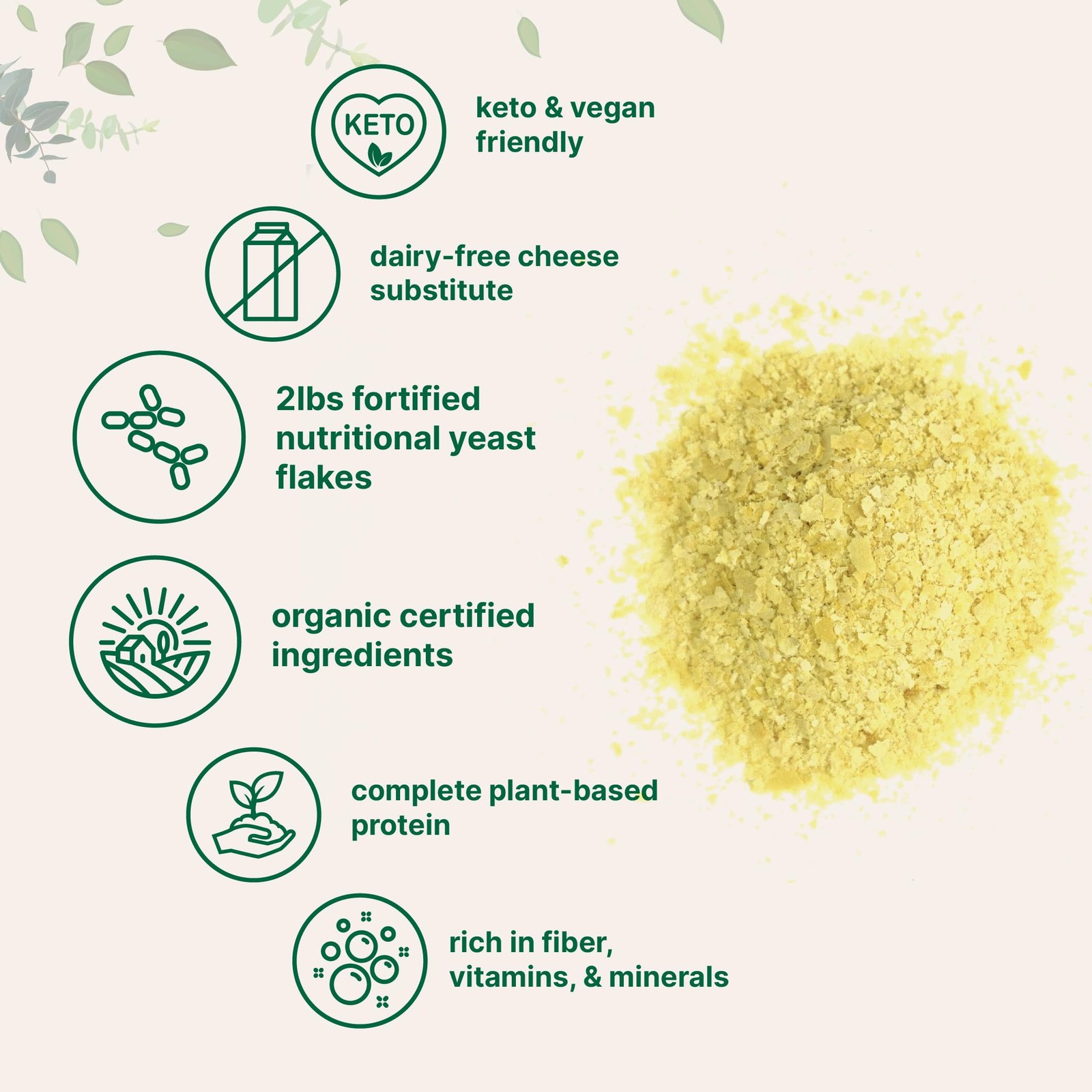 Organic Fortified Nutritional Yeast Flakes, 2lb (32oz) | Rich in Vegan Protei…
