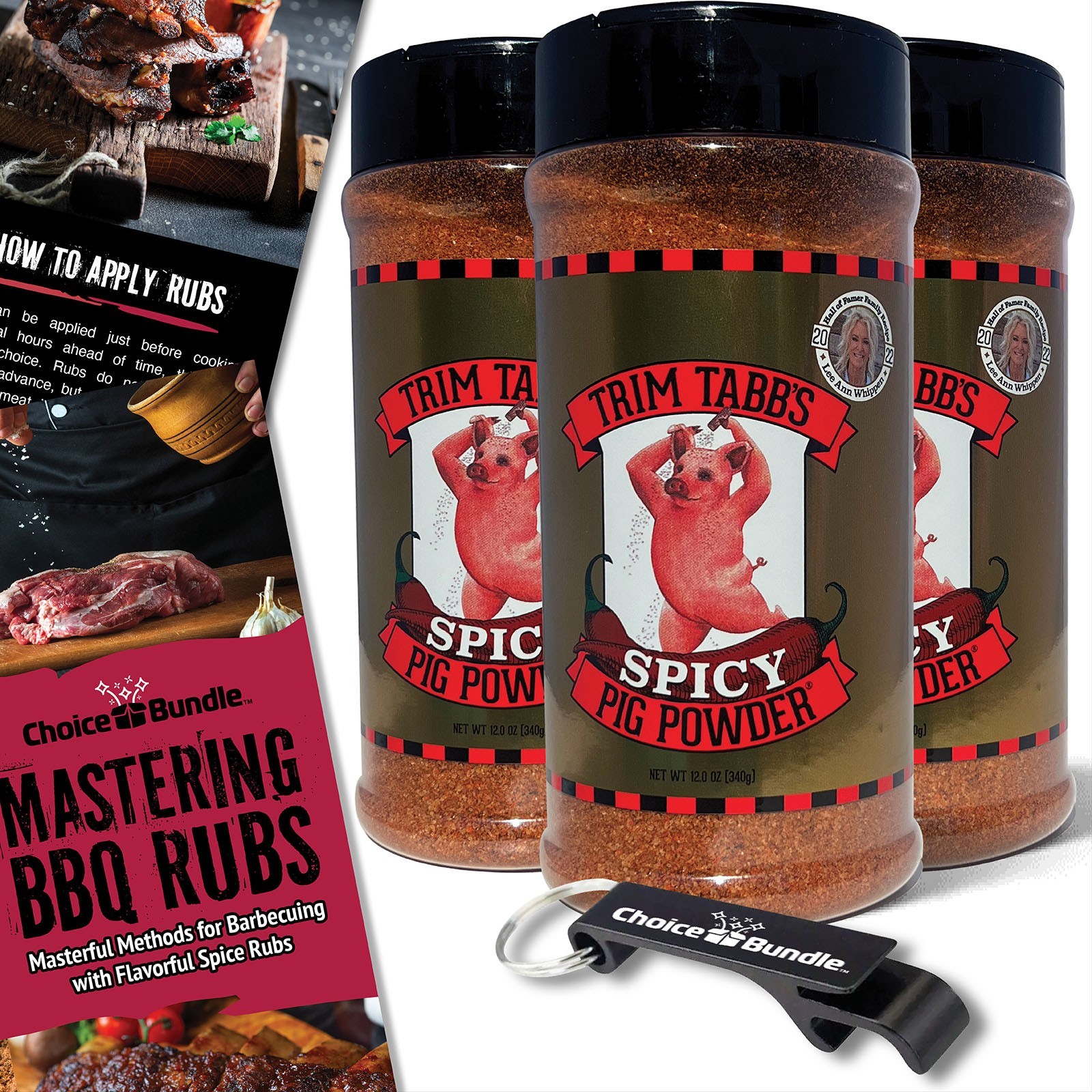 Trim Tabb’s Spicy Pig Powder BBQ Seasoning Rub 12 oz 3 Pack + Guide & Opener