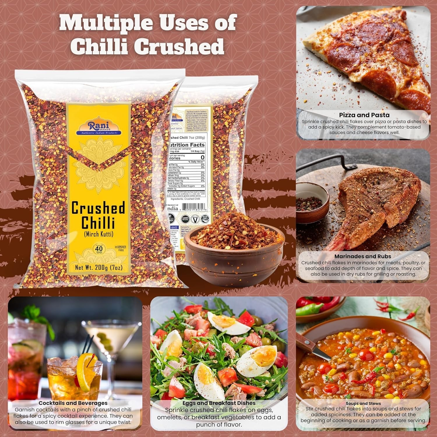 Crushed Red Pepper Flakes Chilli (Pizza Type Cut) 32oz (2lbs) Crushed Chili