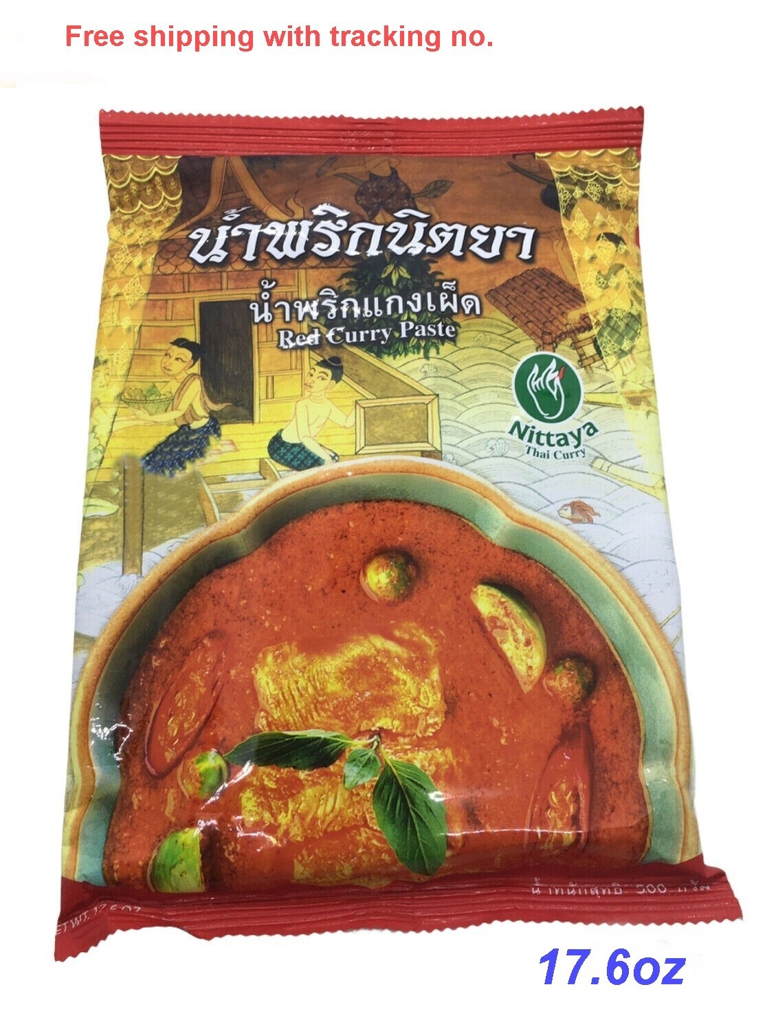 Nittaya Red Curry Paste Thai Authentic Curry Paste with Red Chili Spicy, 17.6oz