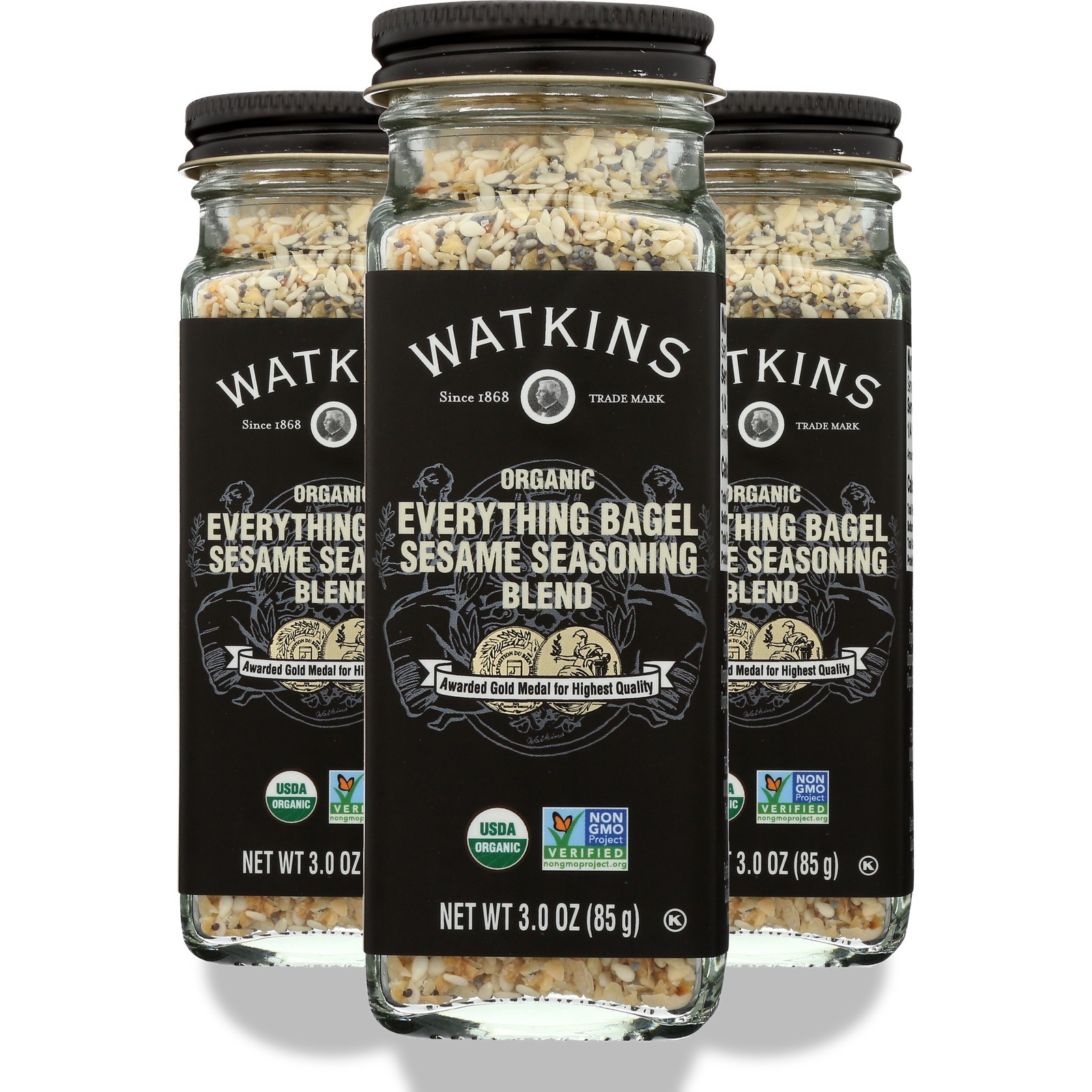 Organic Everything Bagel Sesame Seasoning Blend By Watkins 3 Oz 3 Pack