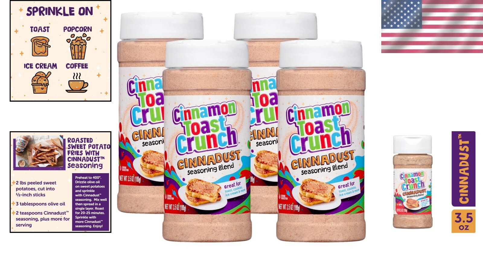 Gourmet Cinnadust Seasoning – 3.5oz Each, Pack of 4 for Culinary Creativity