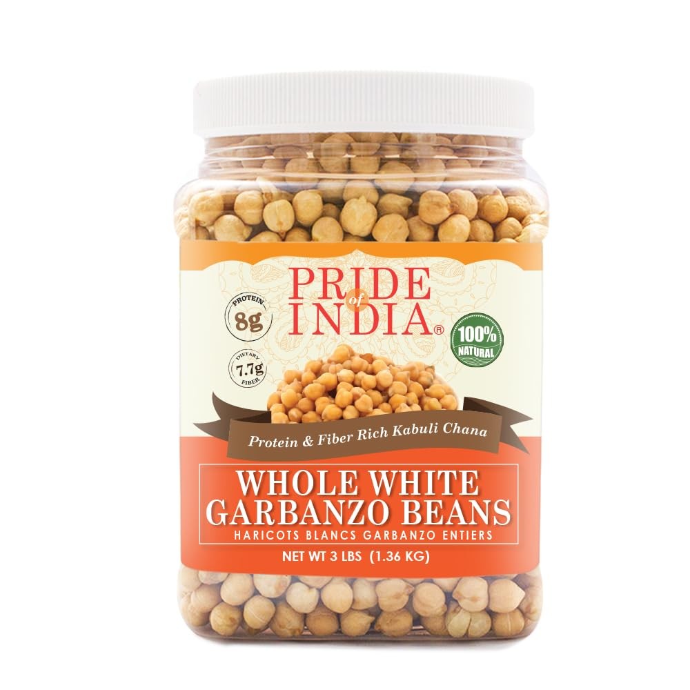Pride of India White Garbanzo Beans 3 Pound Mild Flavor High Protein Gluten Free