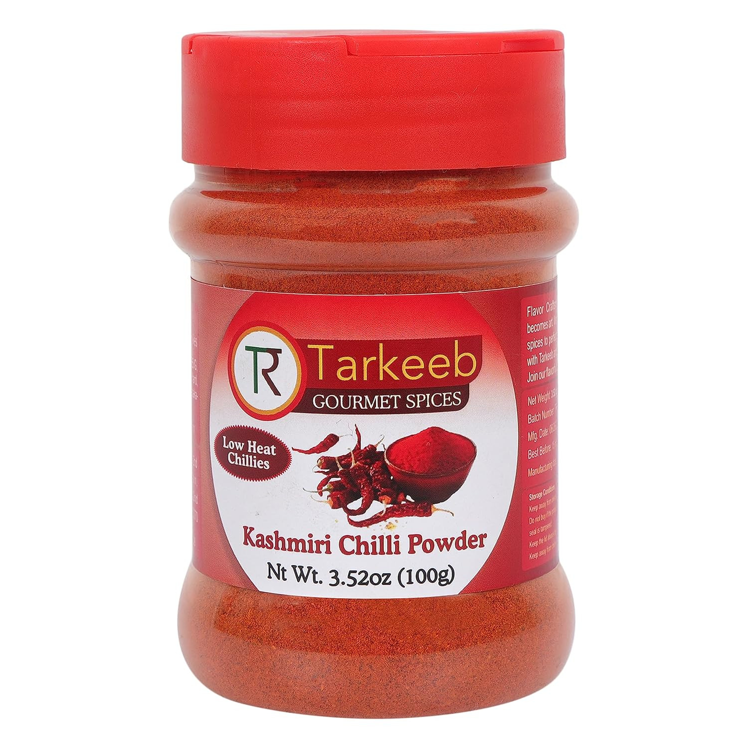 Kashmiri Chili Powder (Deggi Mirch, Low Heat) 3.52 Oz (100G) Shaker Top PET Jar