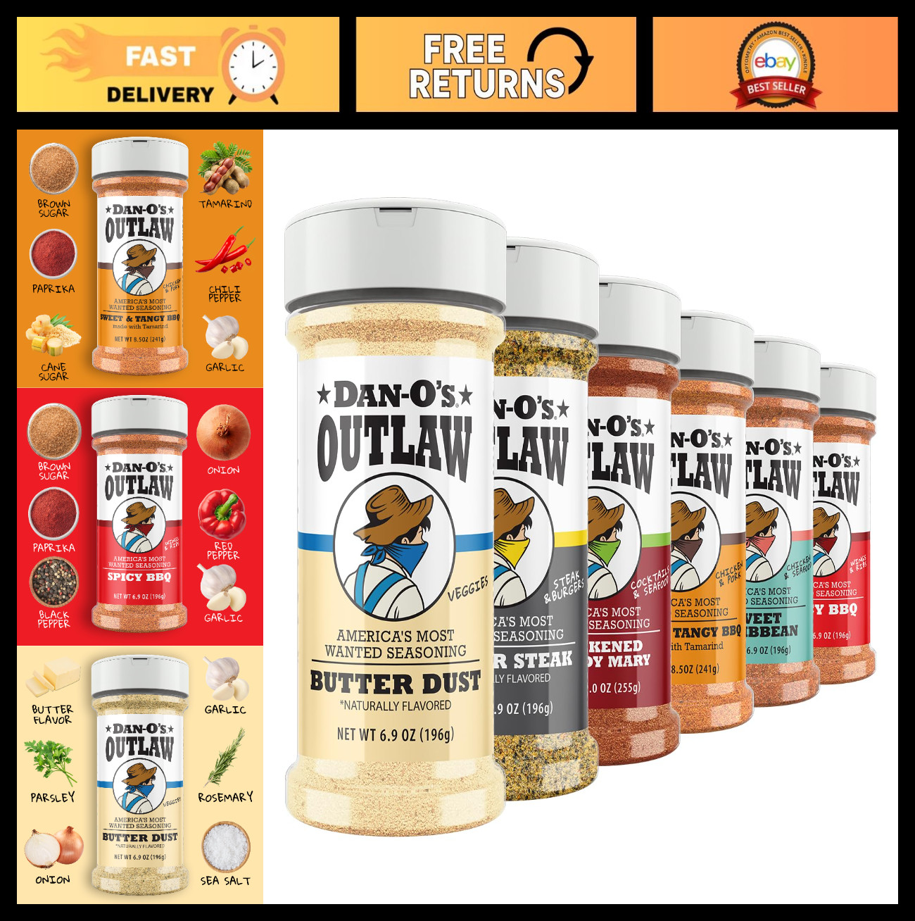 6 Bottle Seasoning Set – Butter Dust, Spicy BBQ, Sweet Caribbean, Blackened Mary