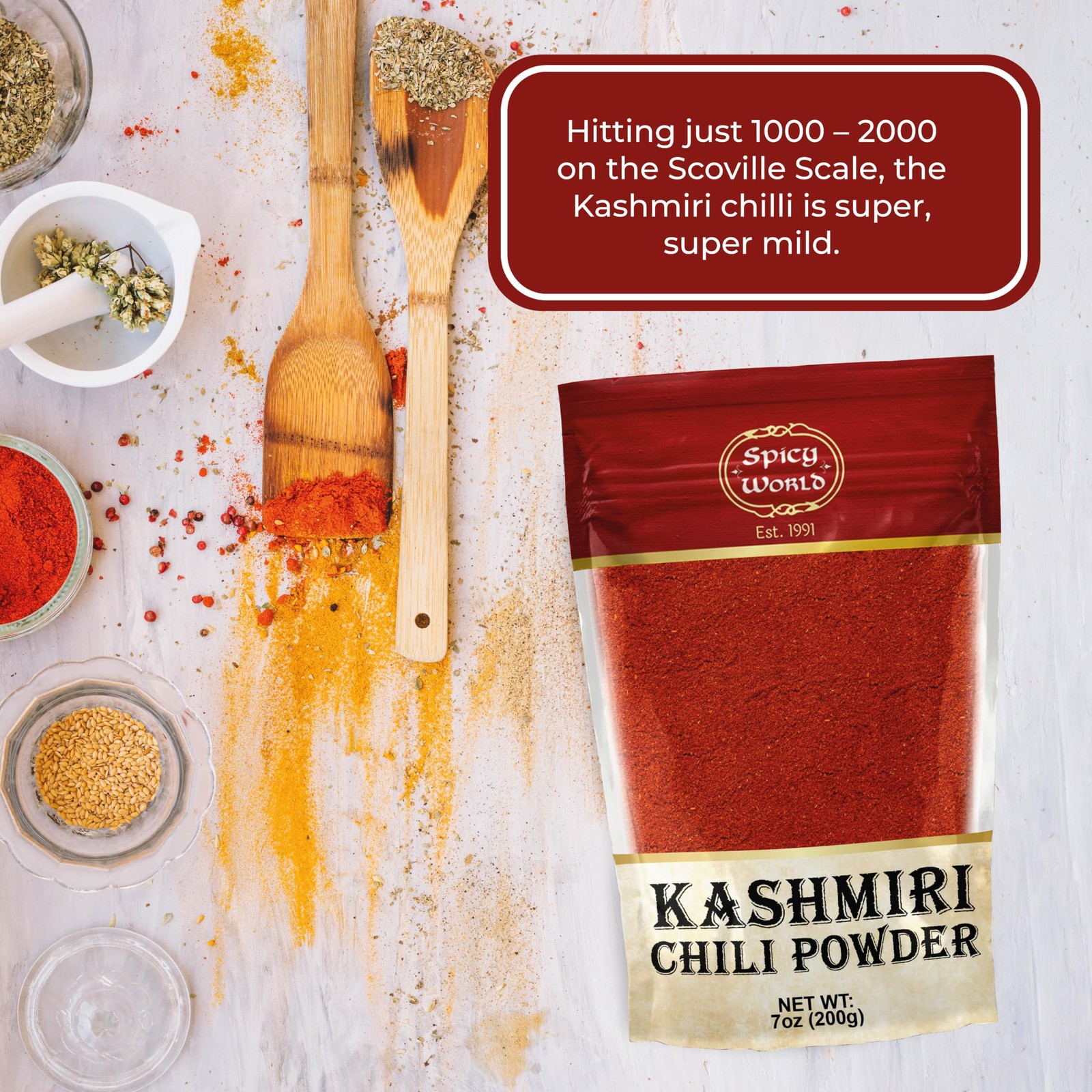 Spicy World Kashmiri Chili Powder Red 7 Ounce Resealable bag | 7 Bag
