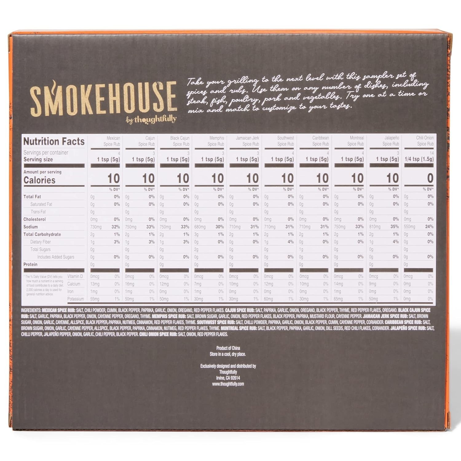 Smokehouse Gourmet Grilling Spice Set – 10 Unique Flavors in Glass Bottles