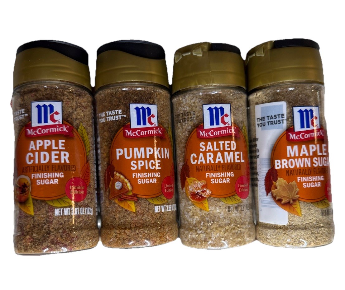 4 New McCormick Fall Finishing Sugars Limited Edition Pumpkin Maple Carmel Apple