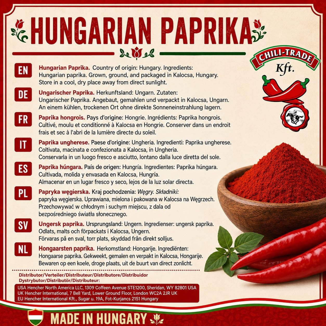 Hungarian Sweet Paprika (8.8oz/250g) Imported from Kalocsa, Hungary 250g