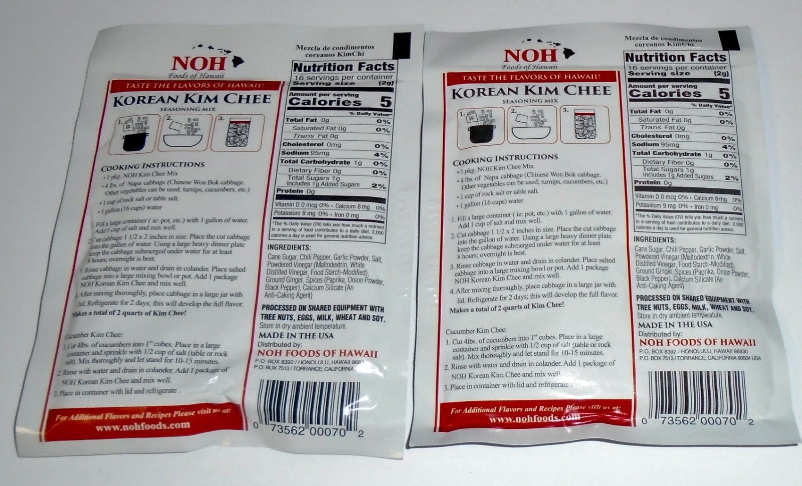 NEW 2 NOH KOREAN KIM CHEE POWDER SEASONING MIX / SPICE PACKET 1.12 OZ. 7/26