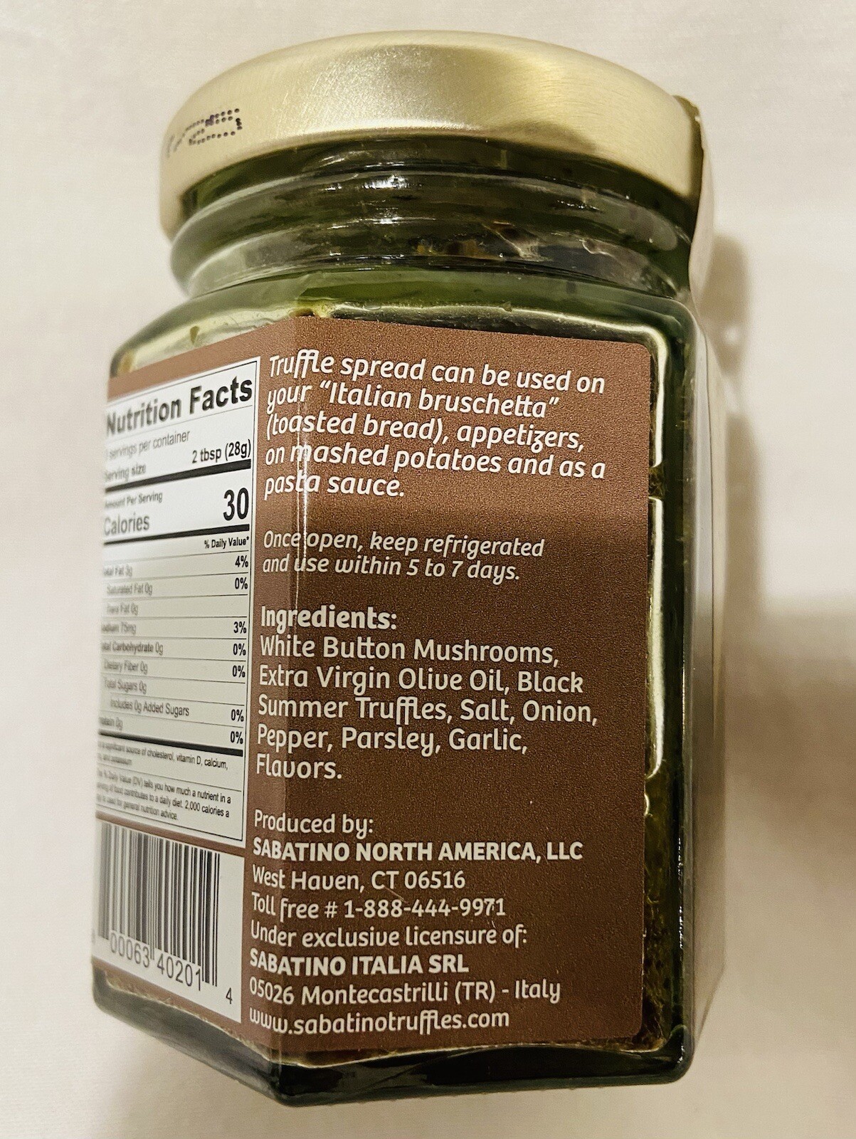 Truffle Spread Sabatino Tartufi great for charcuterie 3.2 Oz/90gr