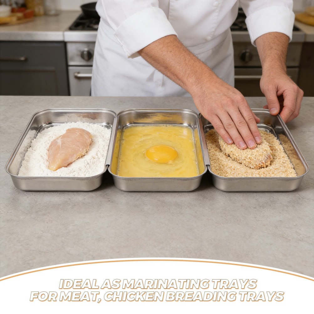 1 Set Reusable Stainless Steel Bread Pans for Marinating Chicken and Meat