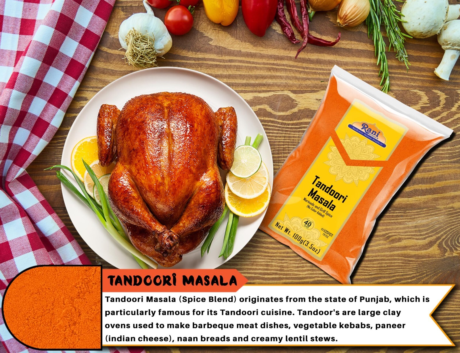 Rani Tandoori Masala (Natural, No Colors Added) Indian 11-Spice Blend 3.5oz