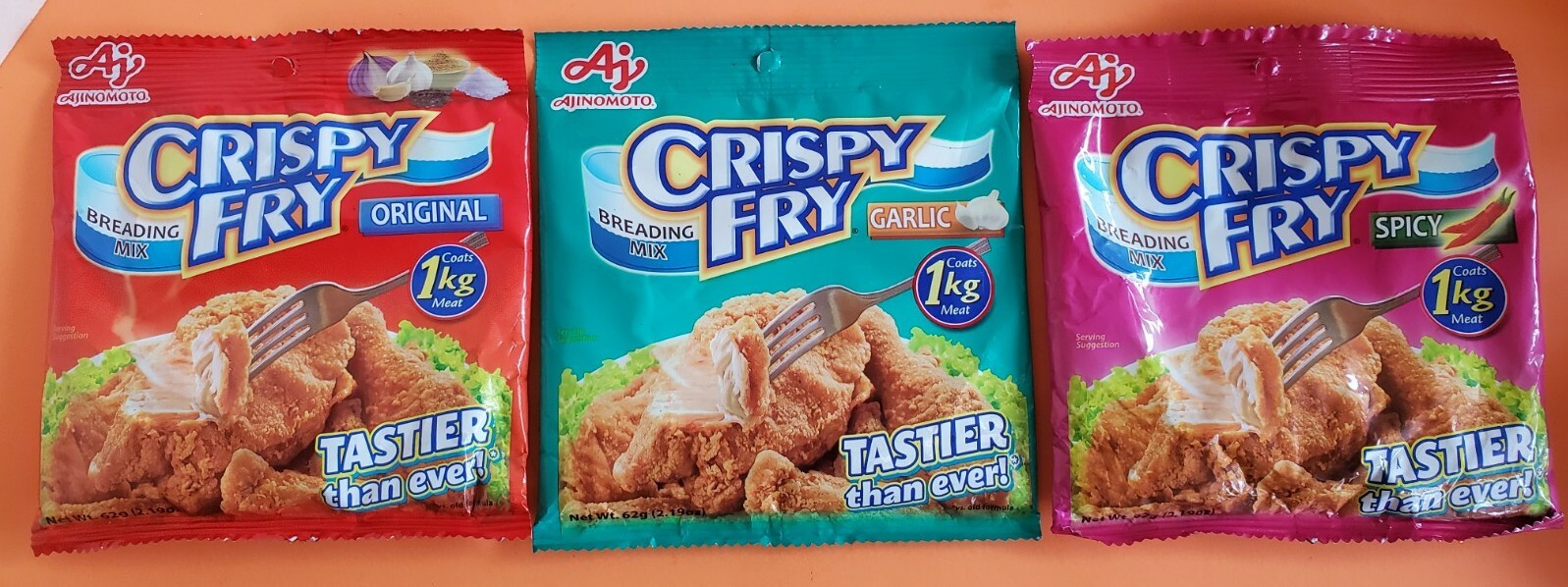 Ajinomoto Crispy Fry Original, Garlic & Spicy Breading Mix (62g each) Exp.2025