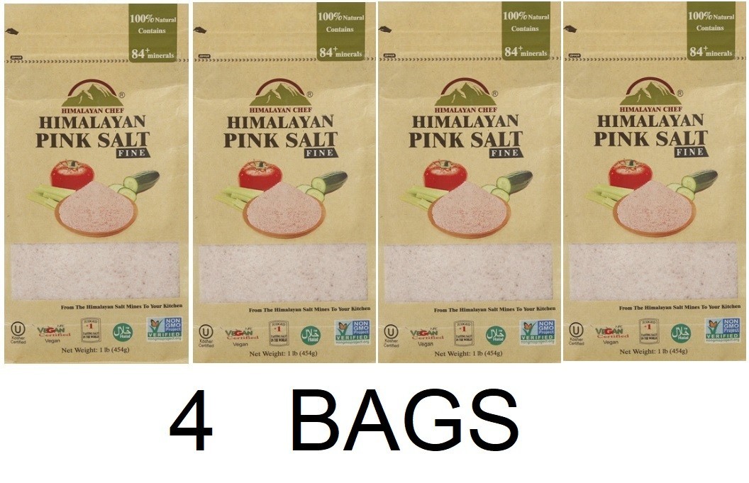 HIMALAYAN CHEF Pink Salt FINE 100% Naturally Pure NON GMO 16 oz Bag – 4 BAGS