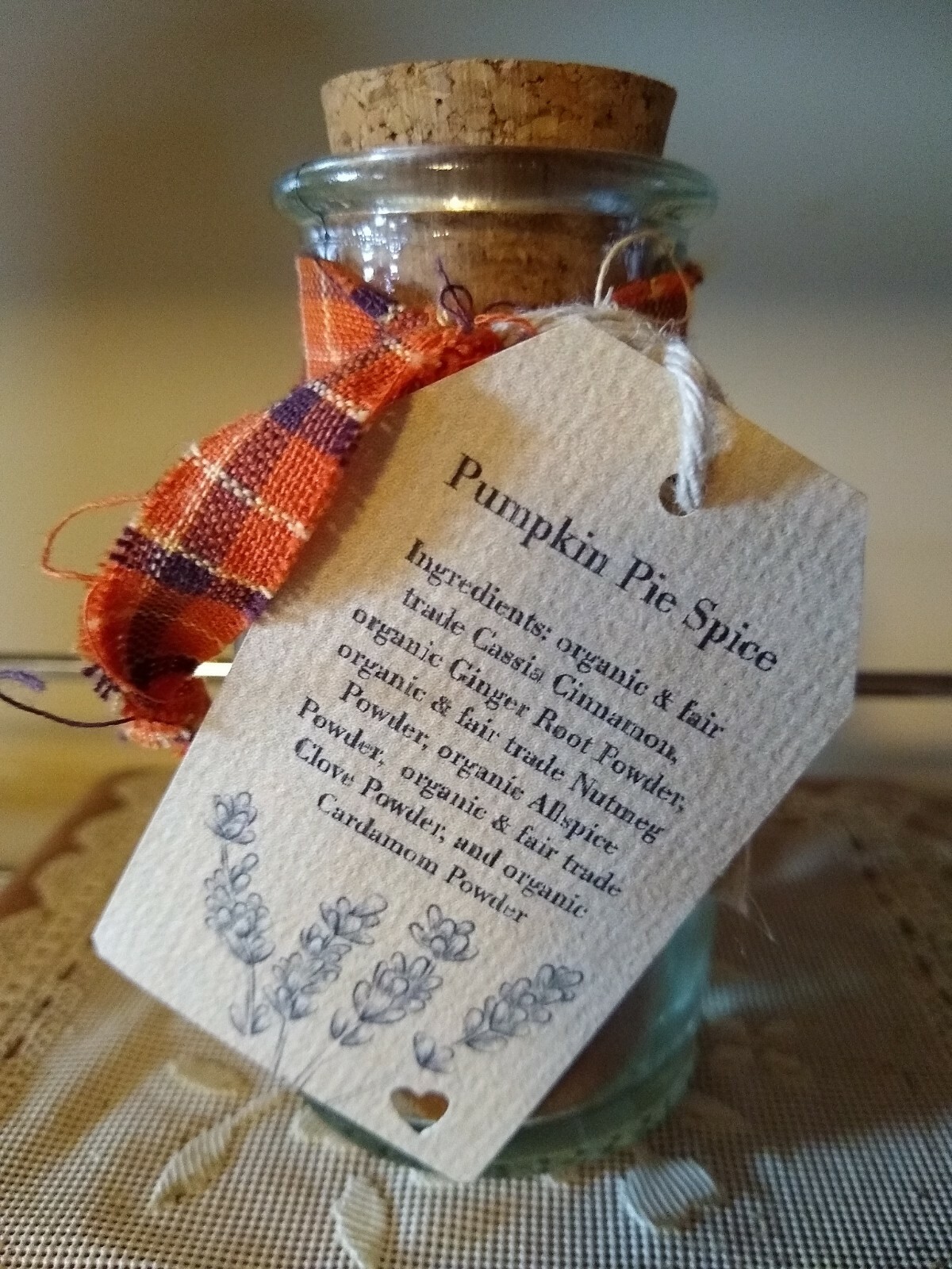 Pumpkin Pie Spice, Custom Blend, Organic 1 oz. in Glass Spice Jar with Cork