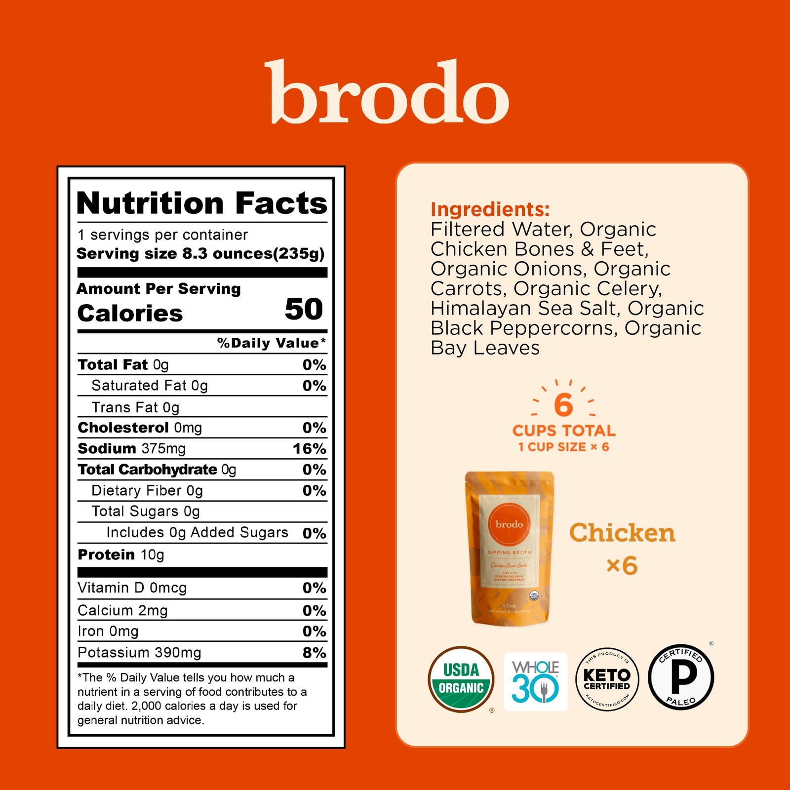 Organic Chicken Bone Broth – Nutrient Dense, Single Serve, No Concentrate, 6 …