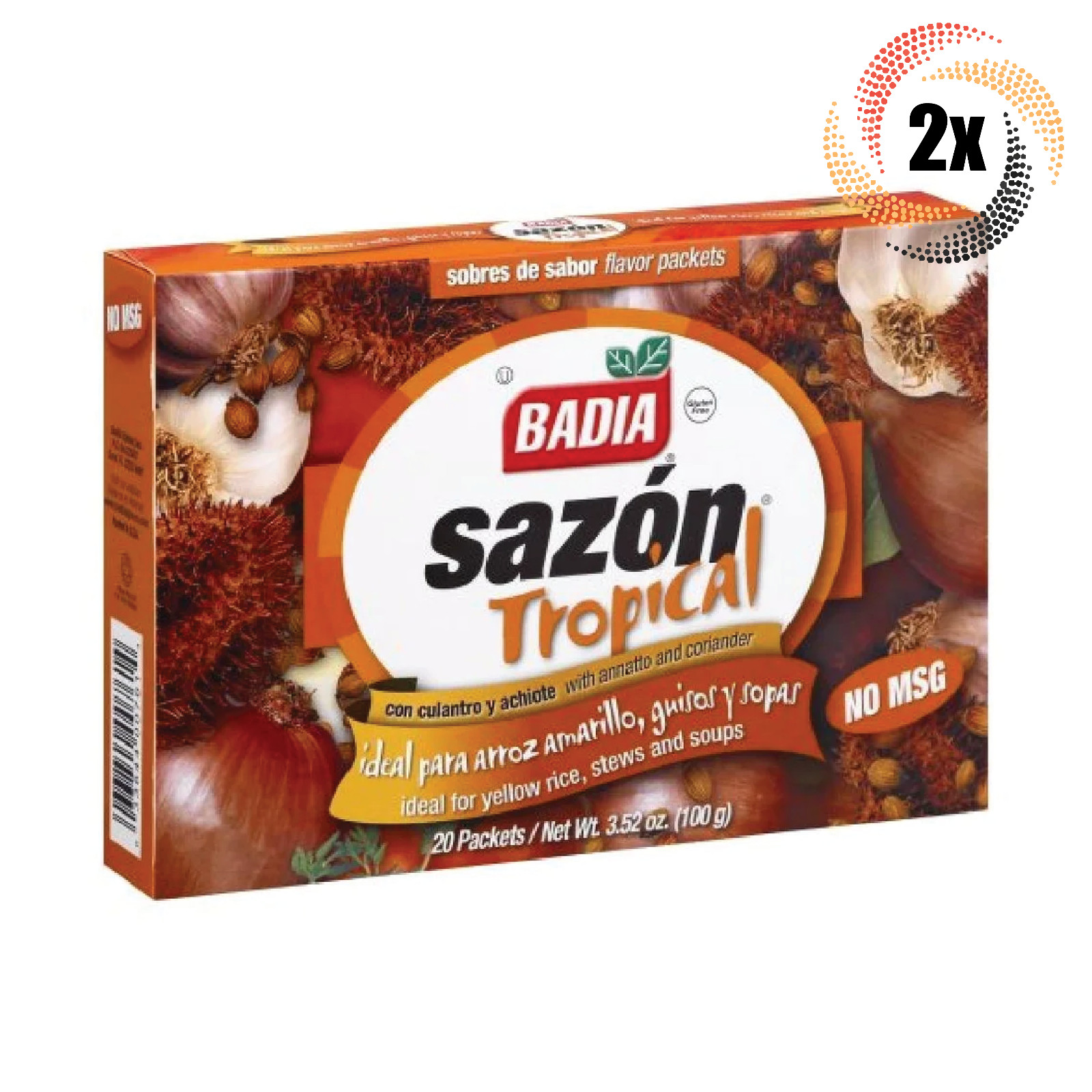 2x Boxes Badia Sazon Tropical Coriander & Annatto | 20 Packets Per Box | 3.52oz