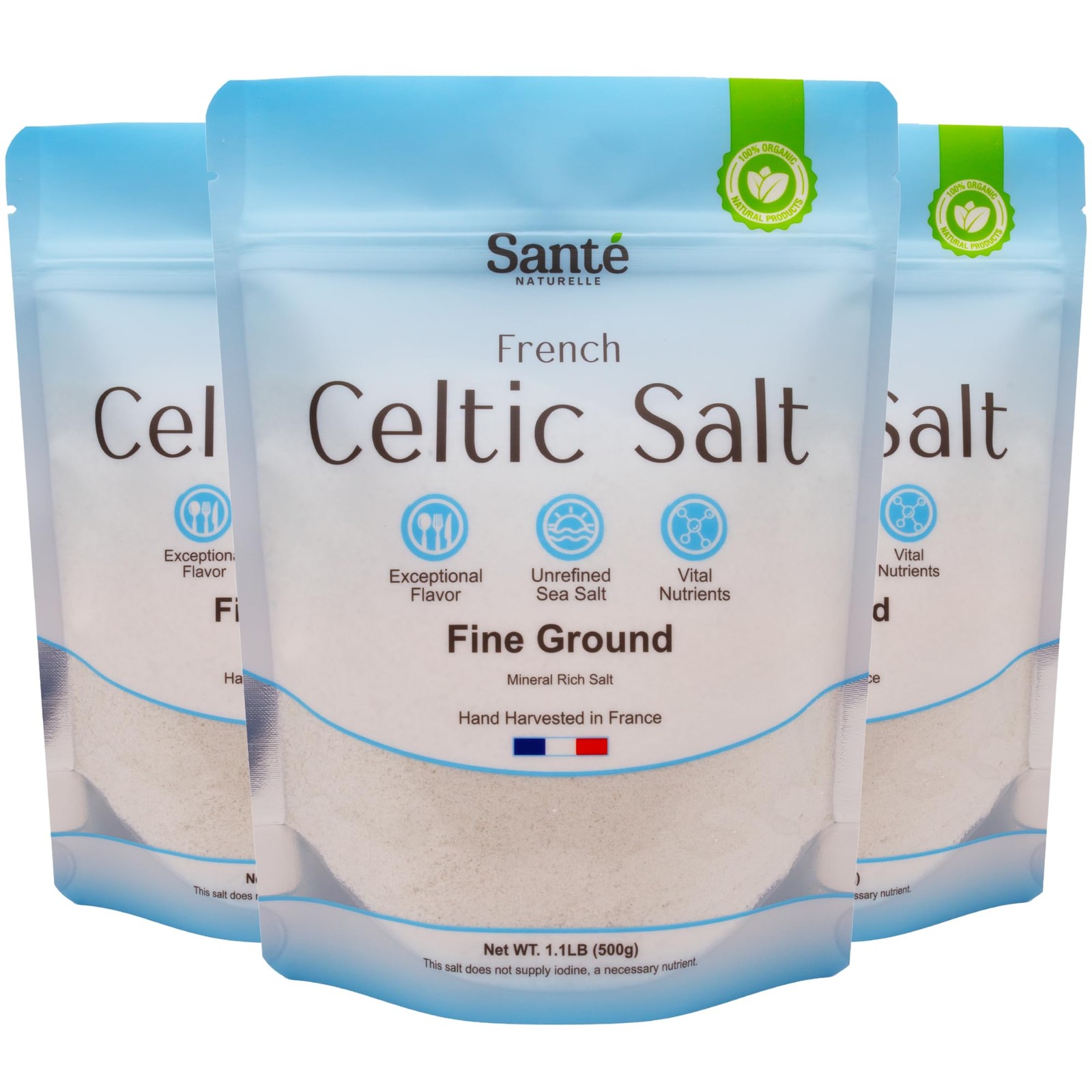 Sante Naturelle Celtic Salt Organic Fine Ground – 1.1lb 18 Ounce (Pack of 3)