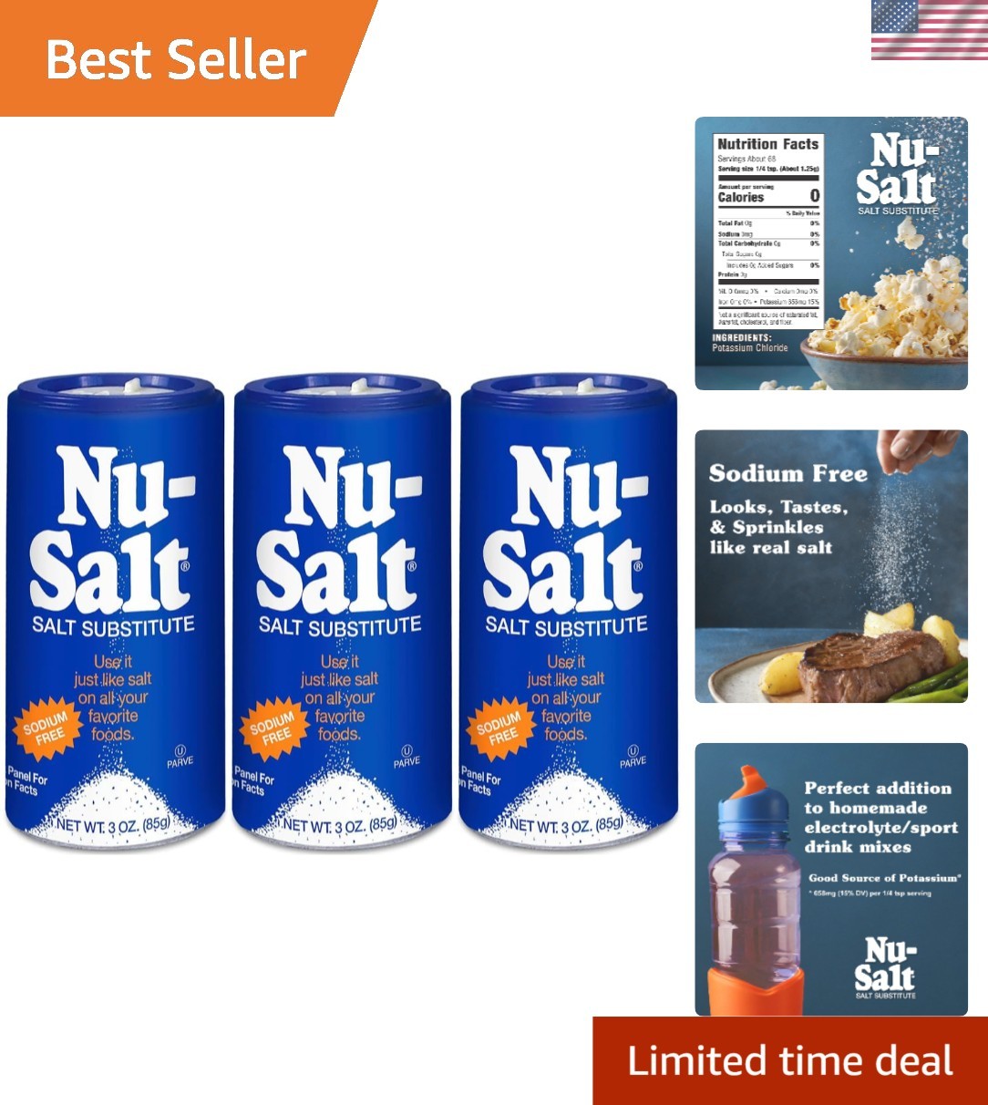 3-Pack Sodium-Free Shaker Bottles – Natural Salt Alternative for Daily Diet