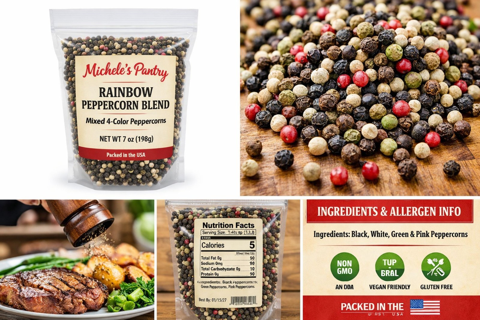 Rainbow Peppercorns 8 oz , 4 type mixed peppercorn