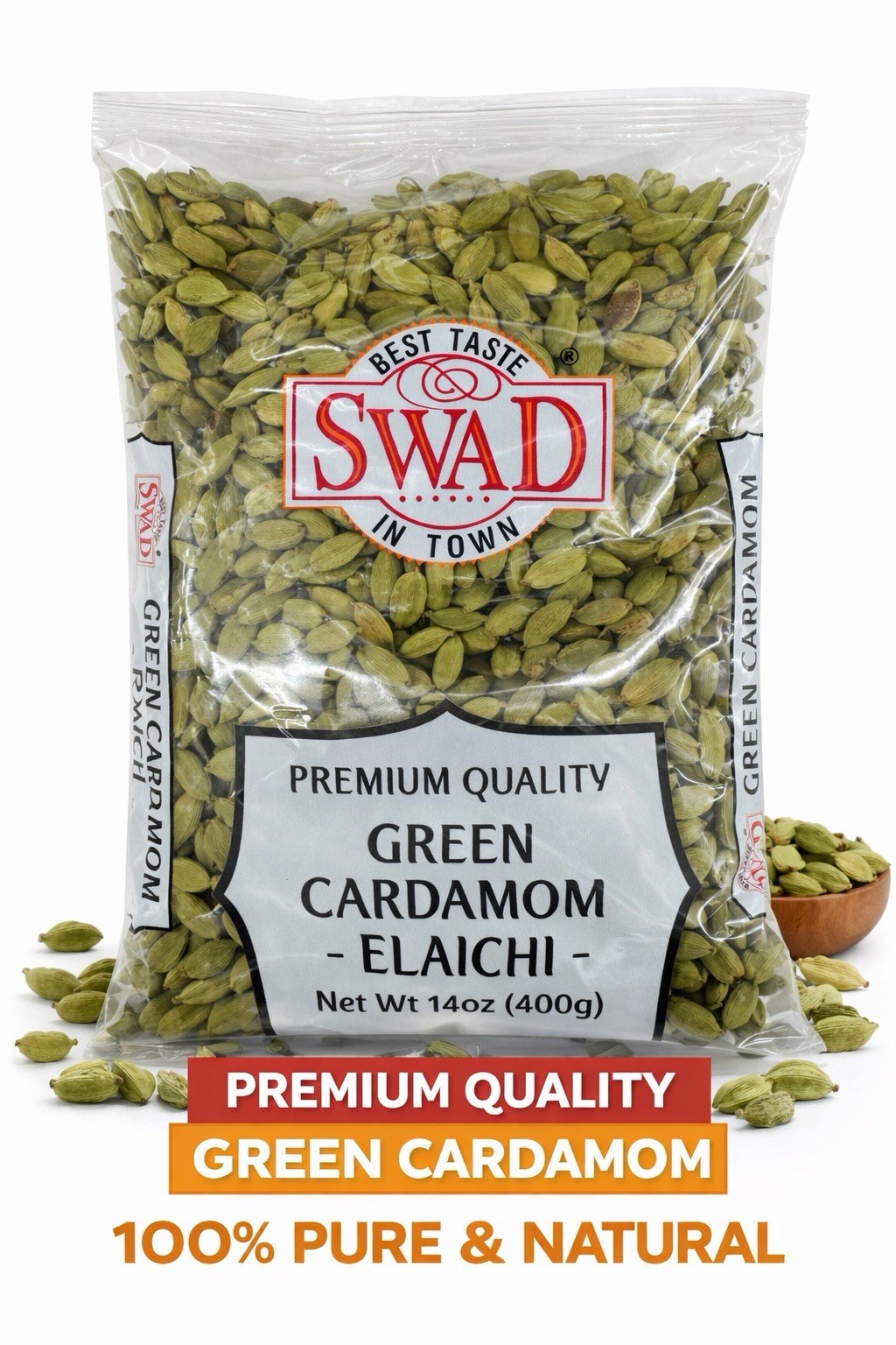 SWAD Cardamom Spice (Hari Elachi) 14oz (400g)