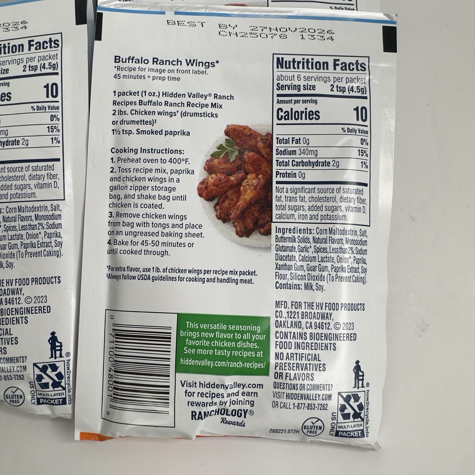 Hidden Valley Ranch BUFFALO RANCH Seasoning Mix, 1oz, BB 11/26, Lot of 6 FREE SH