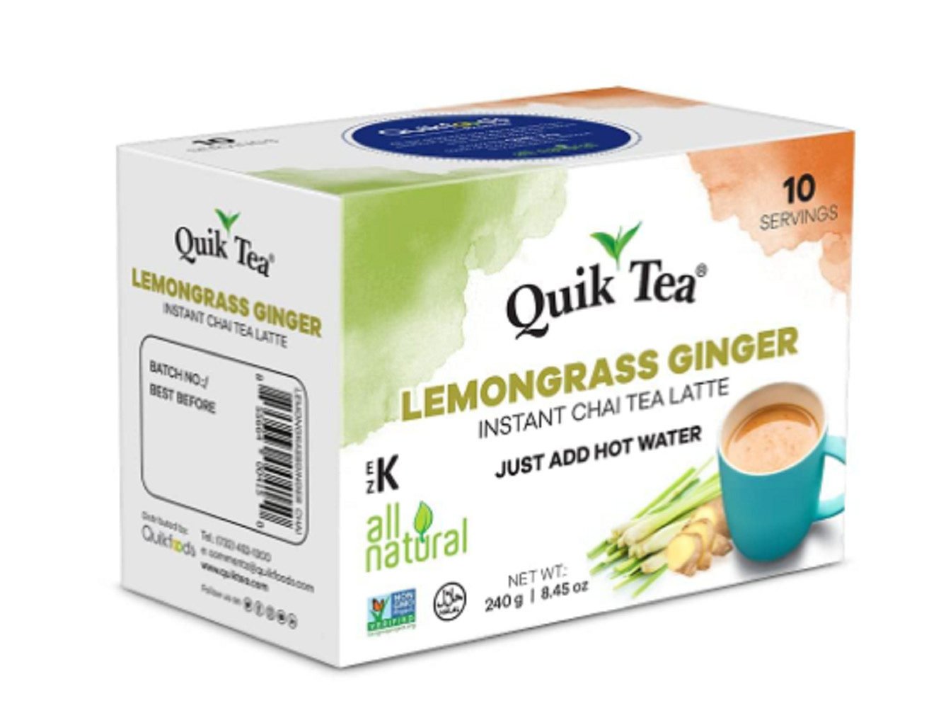 Quik Tea Lemongrass Ginger Instant Chai Tea Latte – 10 Count Single Box